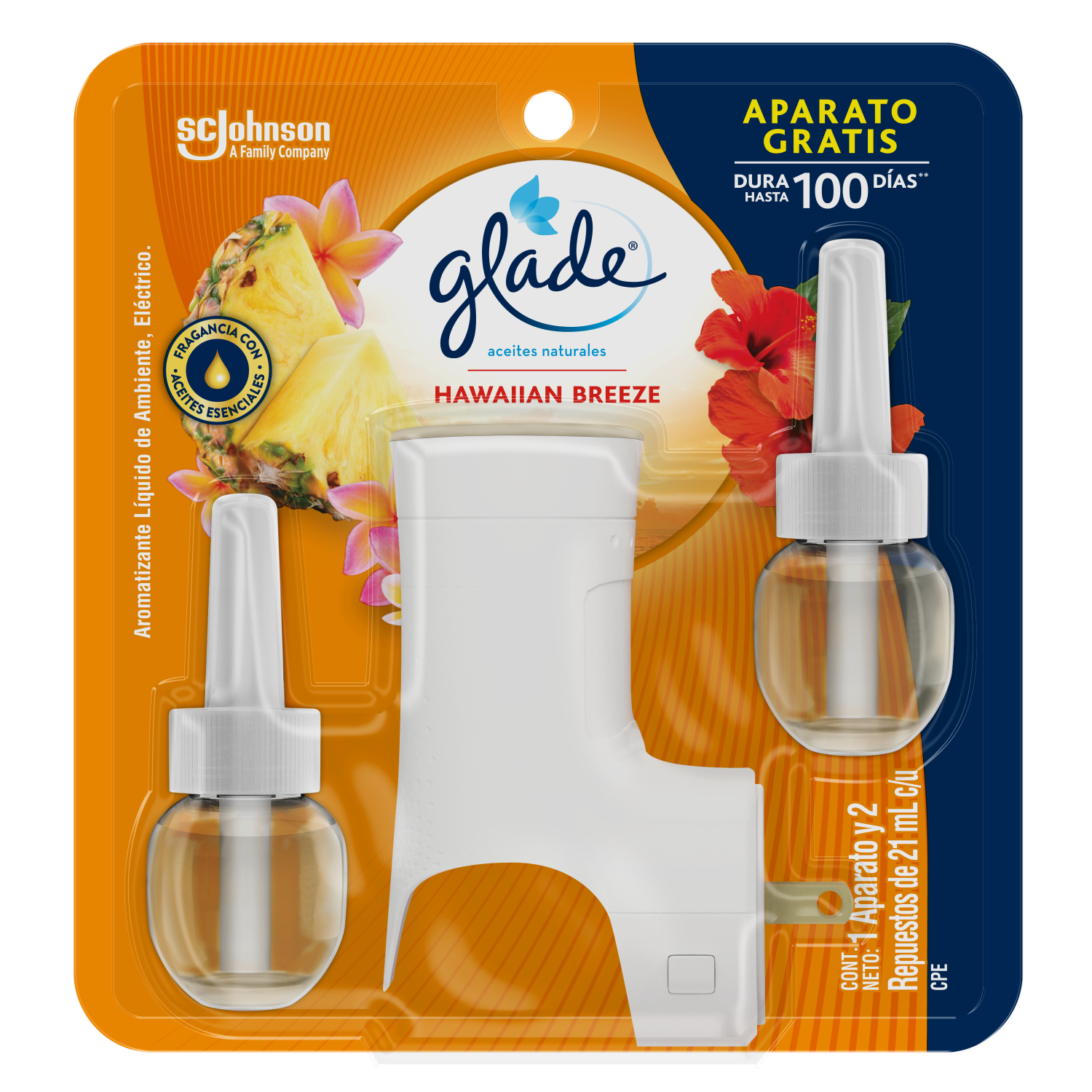 Glade® Aceites Naturales Aparato y 2 Repuestos Hawaiian Breeze 42ml