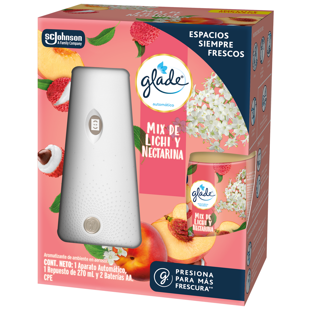 Glade Aromatizante Automático Aparato Mix de lichi y nectarina 175g