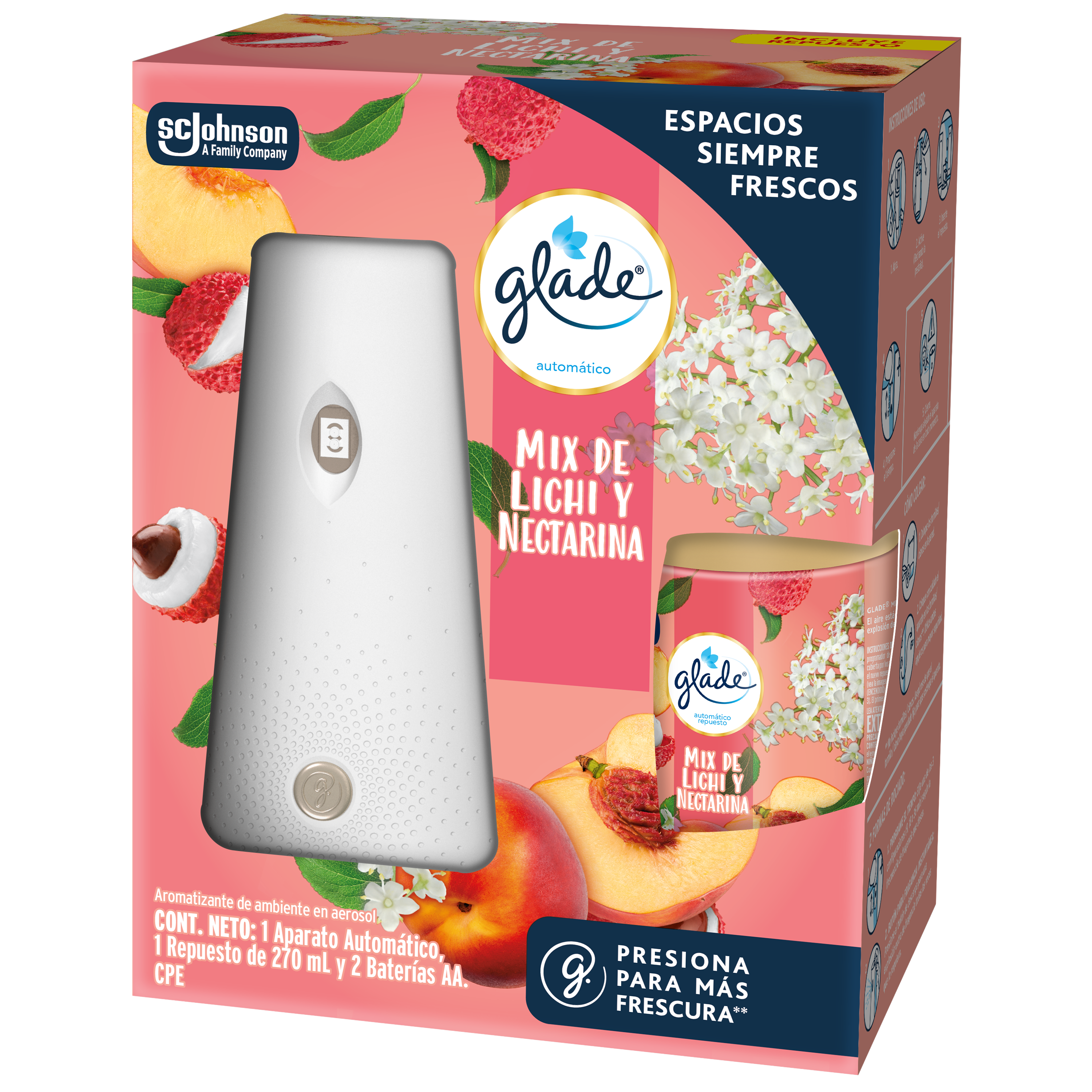 Glade Aromatizante Automático Aparato Mix de lichi y nectarina 175g