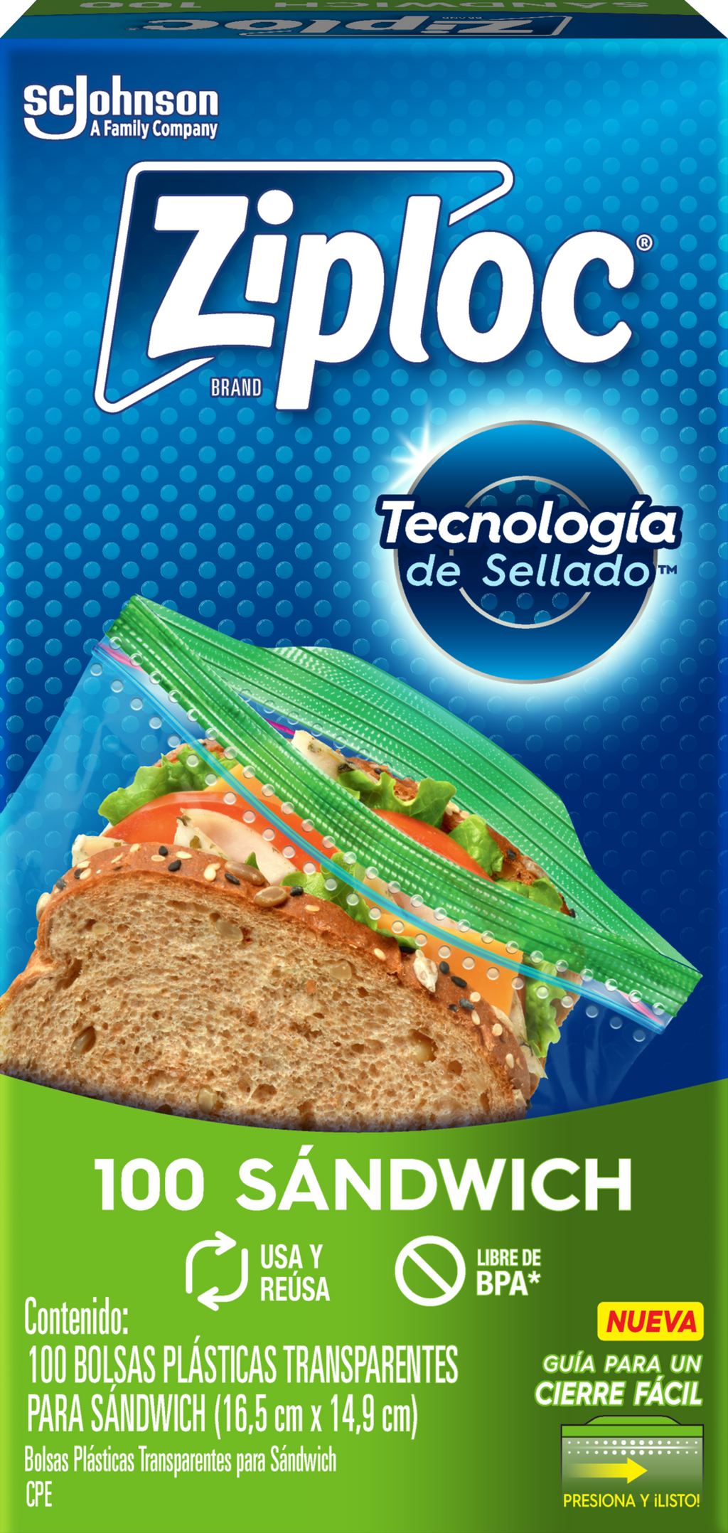 Ziploc Bolsa Reutilizable para Sándwich 100 piezas