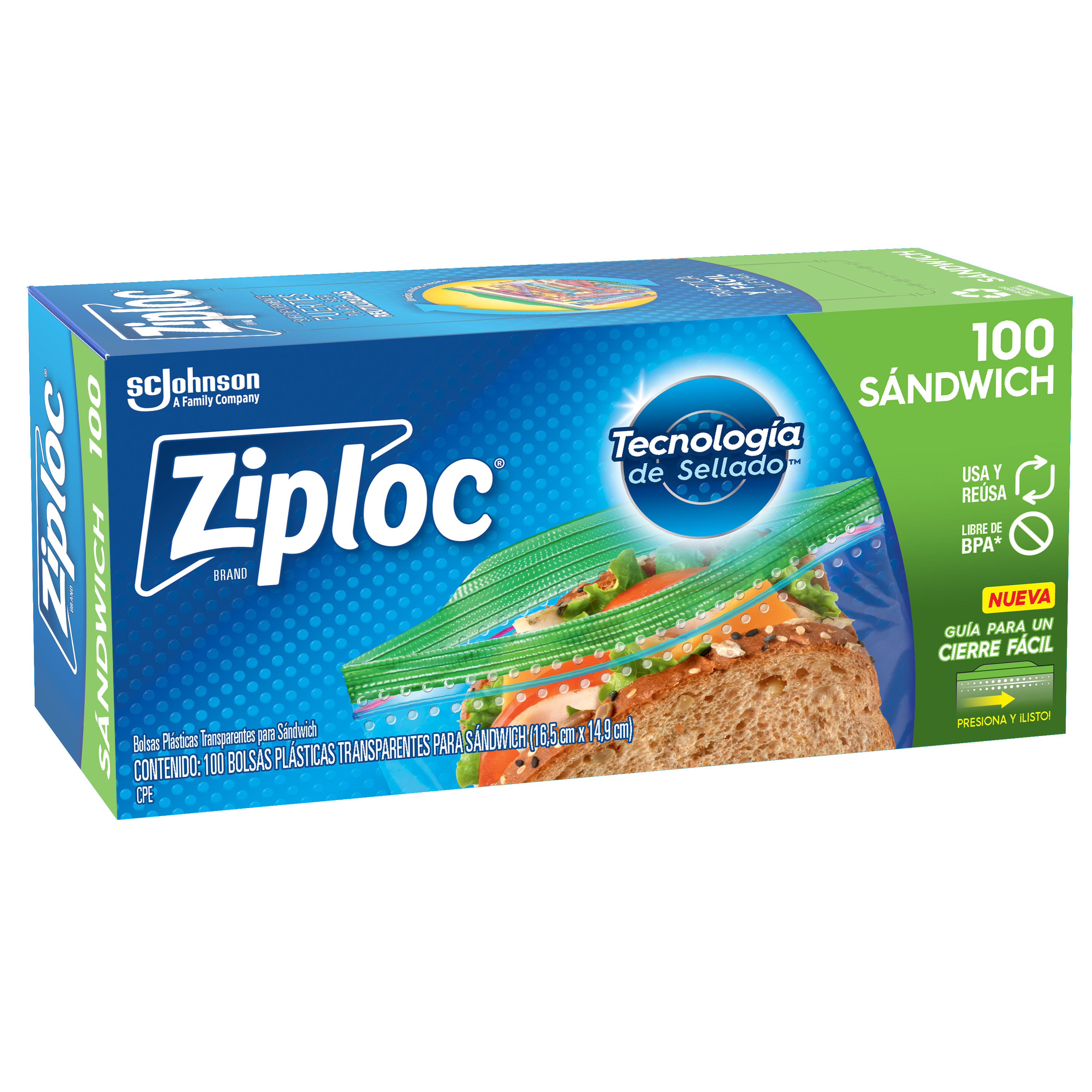 Ziploc Bolsa Reutilizable para Sándwich 100 piezas
