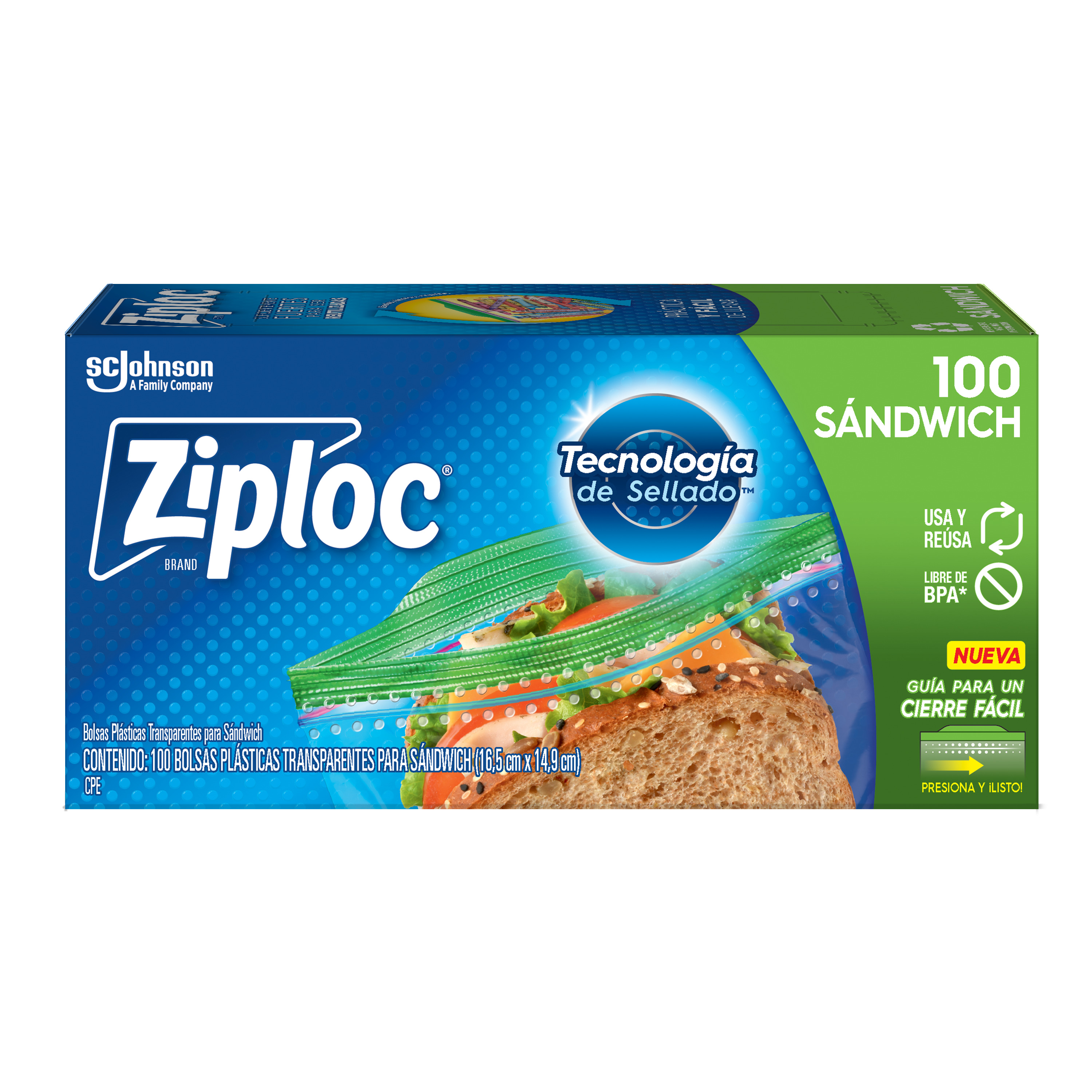 Ziploc Bolsa Reutilizable para Sándwich 100 piezas
