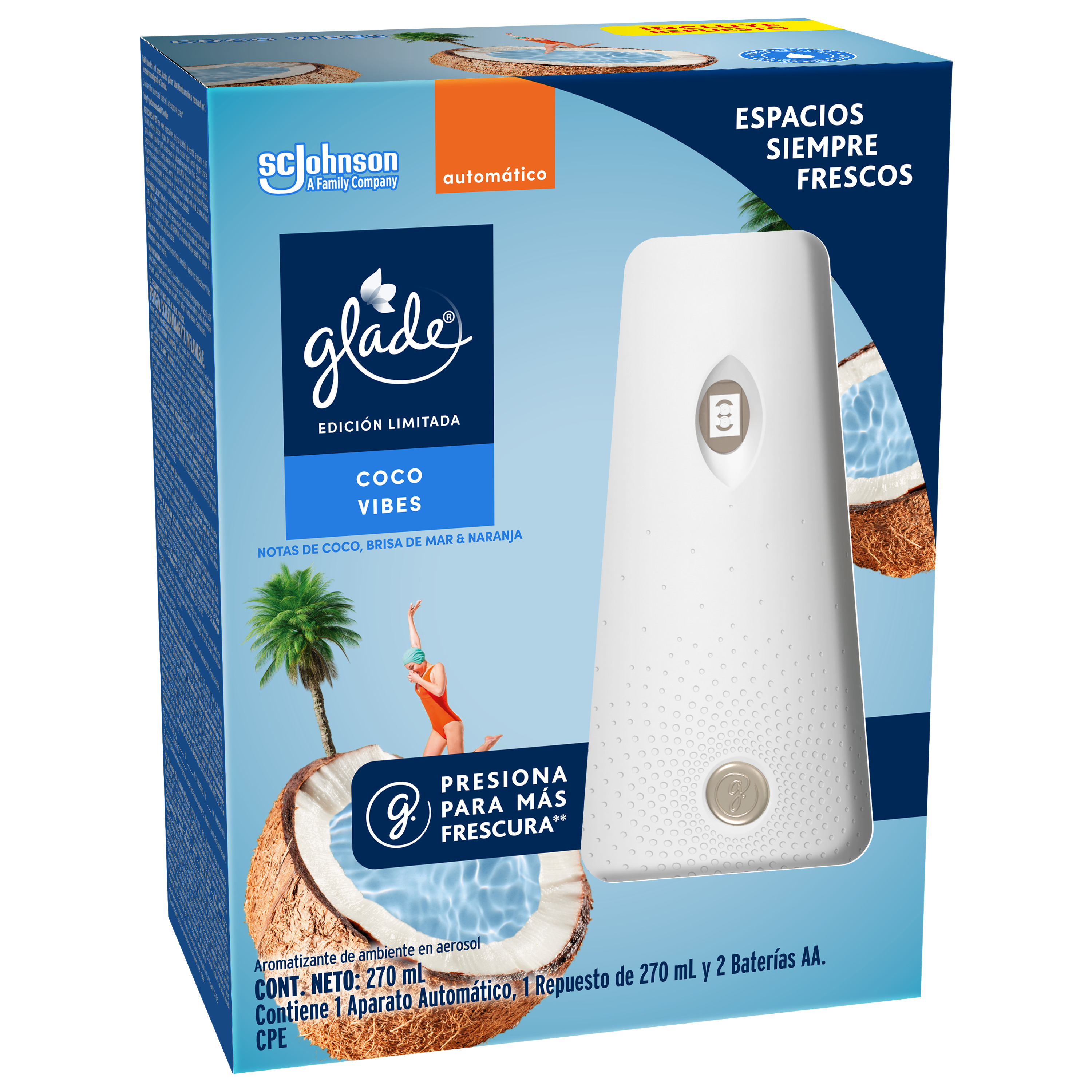 Glade Aromatizante Automático Aparato Coco Vibes 175 g