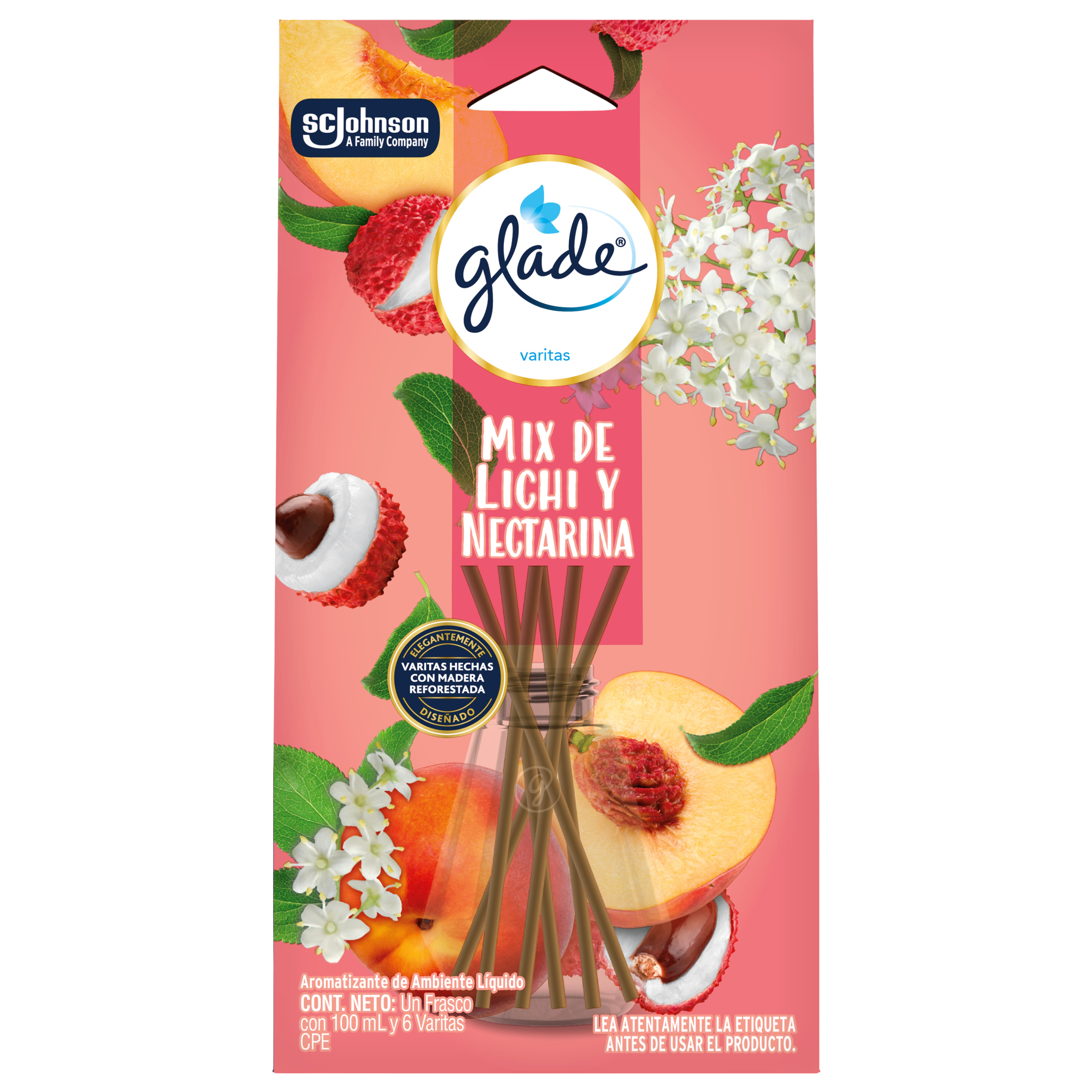 Glade Aromatizante Varitas Mix de lichi y nectarina 100 ml