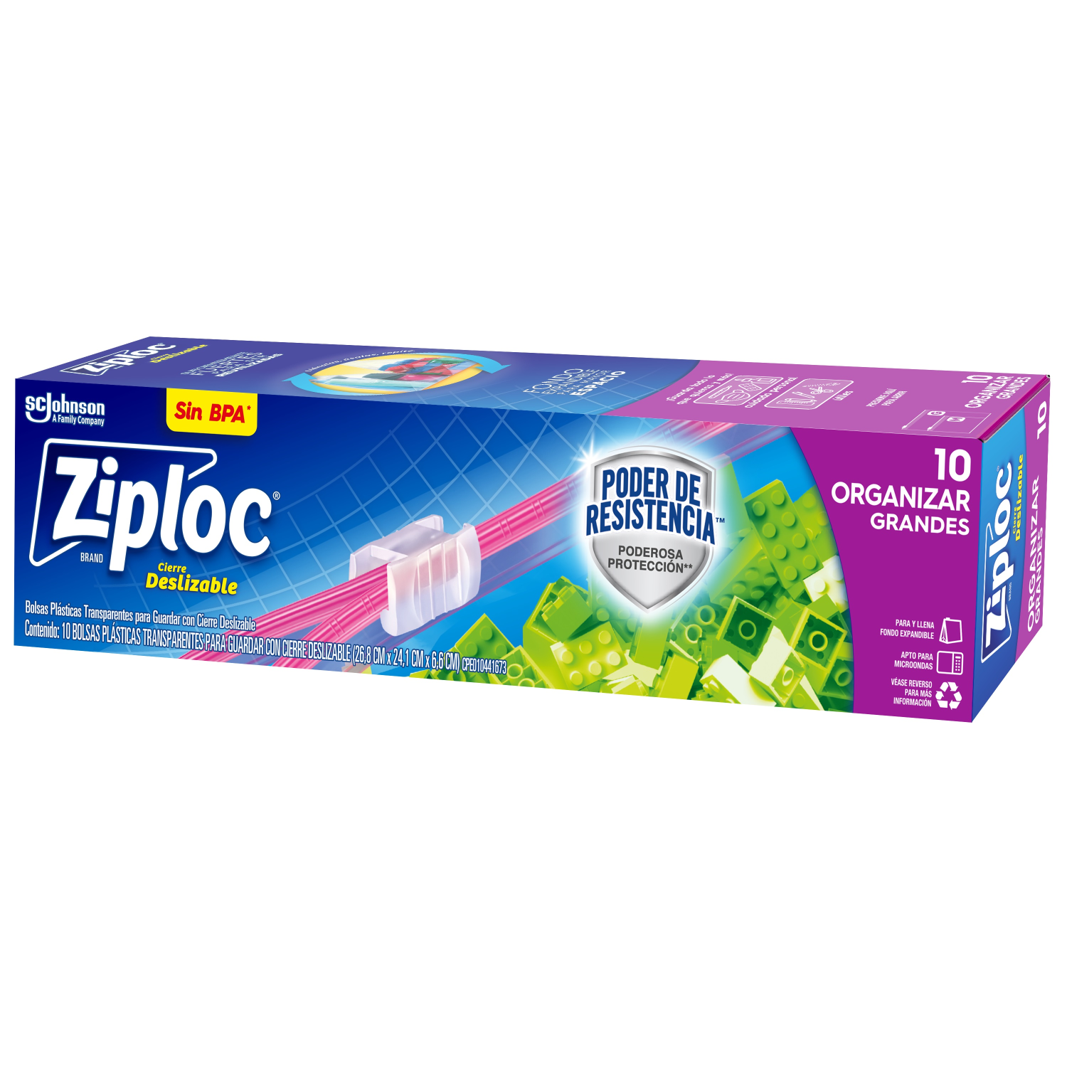 Ziploc Bolsa Reutilizable para Organizar Slider Grande 10 piezas