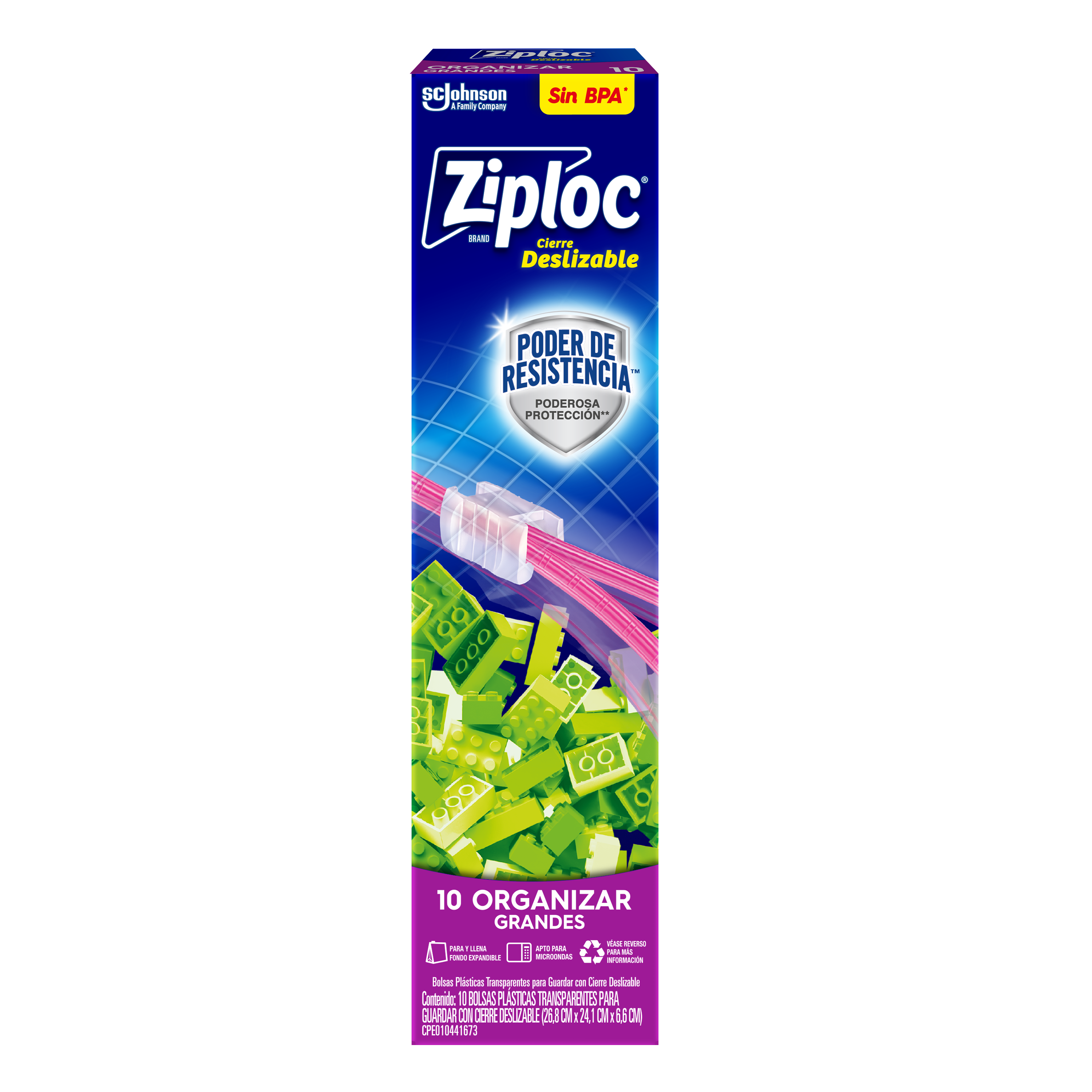 Ziploc Bolsa Reutilizable para Organizar Slider Grande 10 piezas
