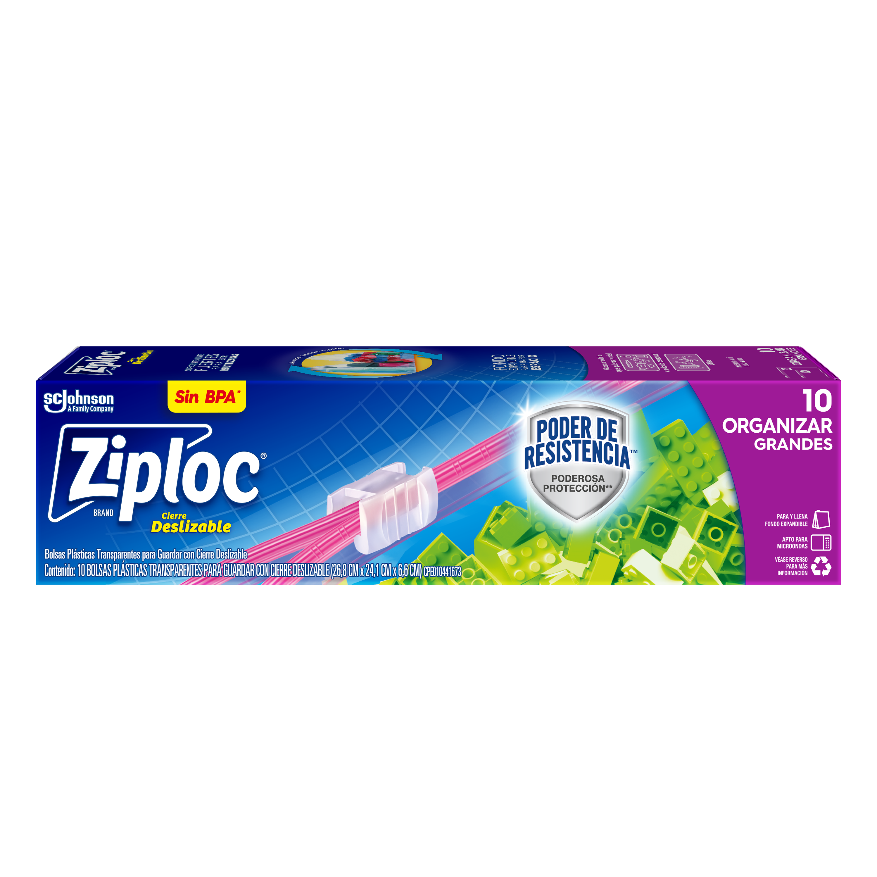 Ziploc Bolsa Reutilizable para Organizar Slider Grande 10 piezas