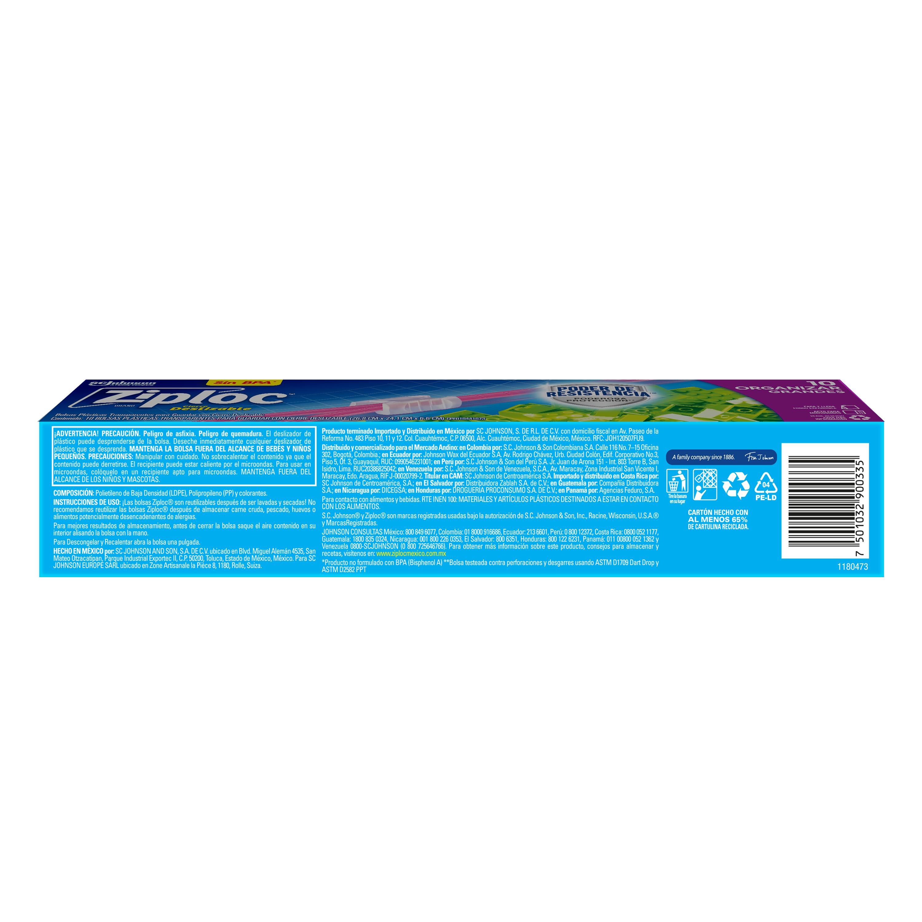 Ziploc Bolsa Reutilizable para Organizar Slider Grande 10 piezas