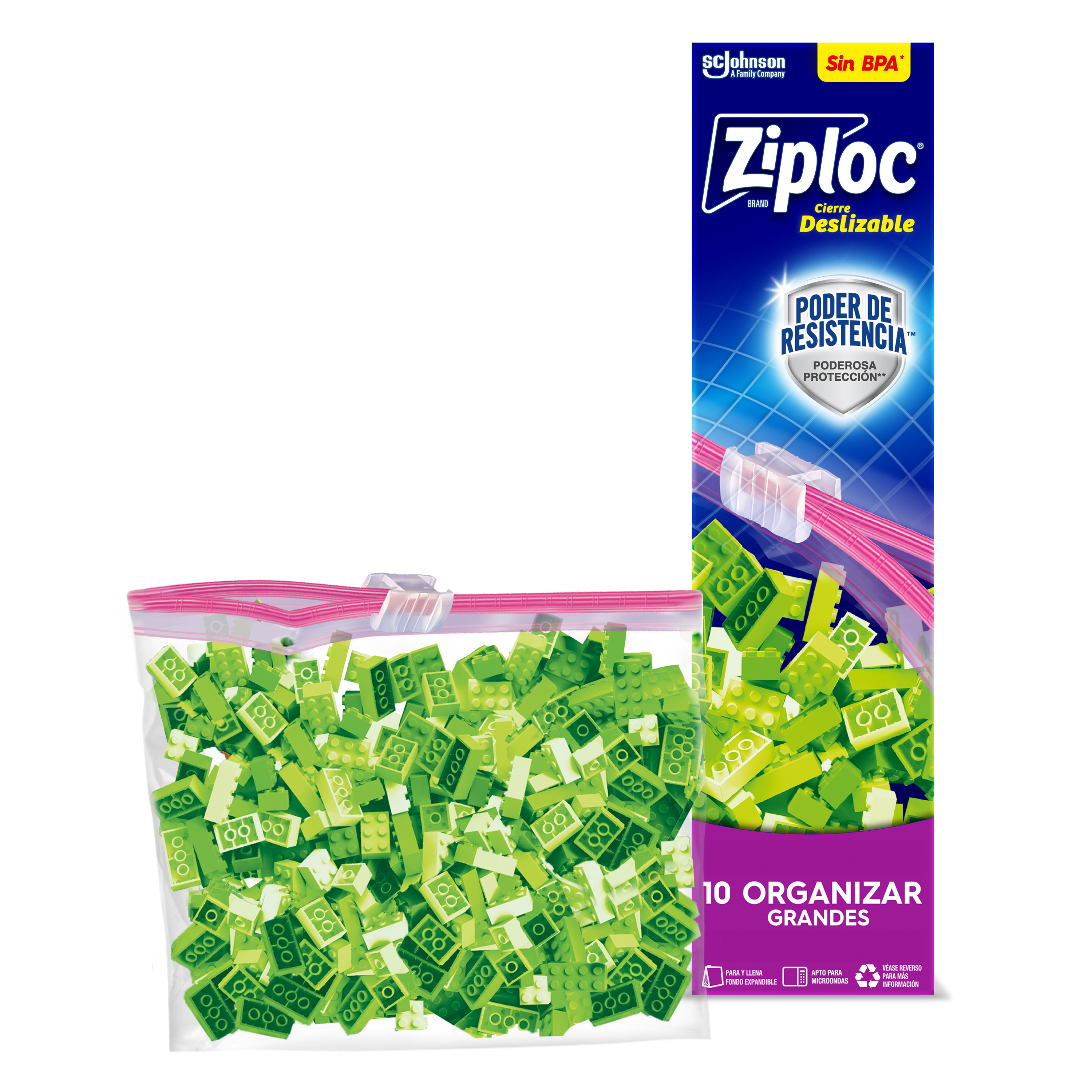 Ziploc Bolsa Reutilizable para Organizar Slider Grande 10 piezas
