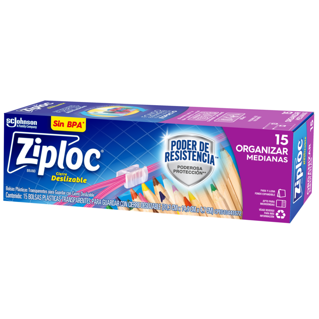 Ziploc Bolsa Reutilizable para Organizar Slider Mediana 15 piezas