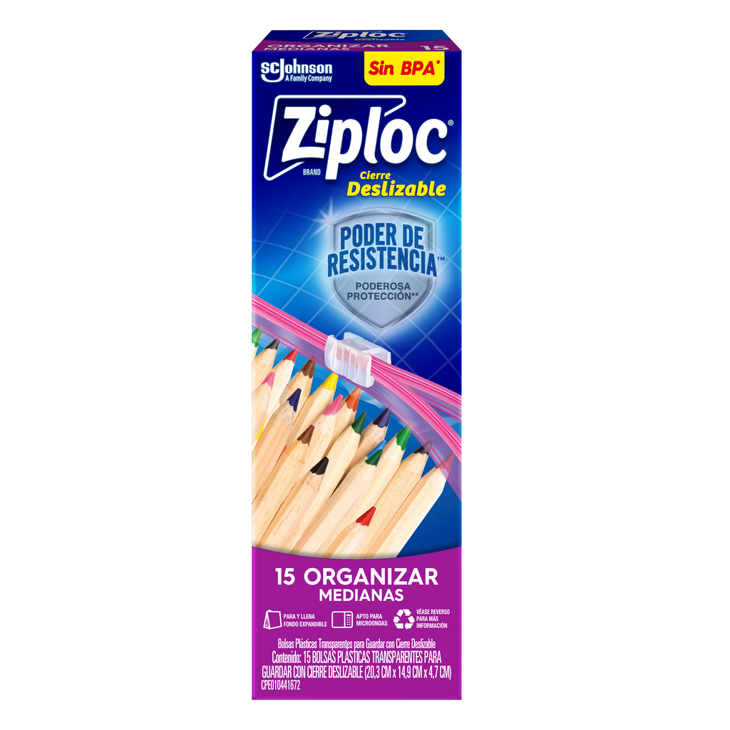 Ziploc Bolsa Reutilizable para Organizar Slider Mediana 15 piezas