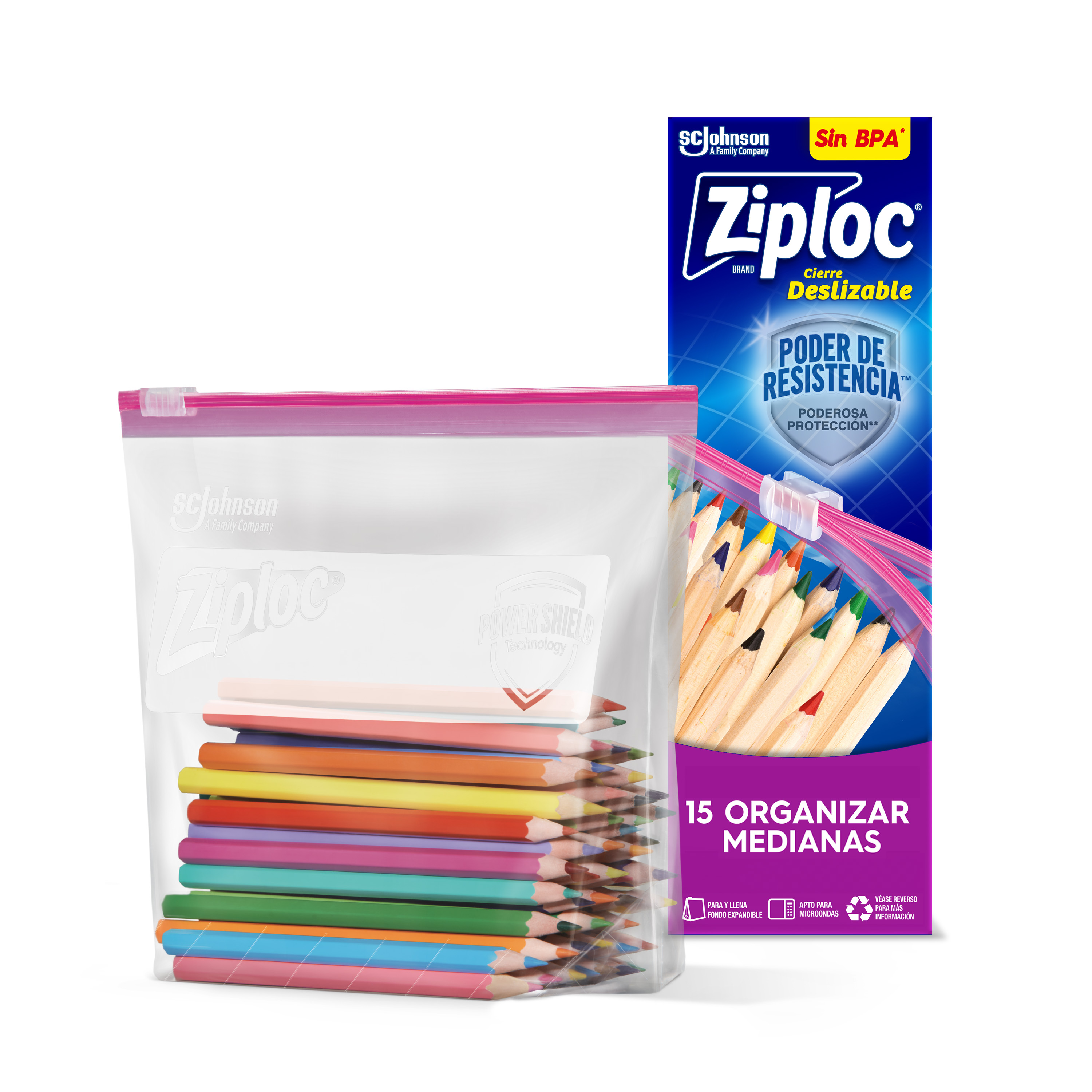 Ziploc Bolsa Reutilizable para Organizar Slider Mediana 15 piezas