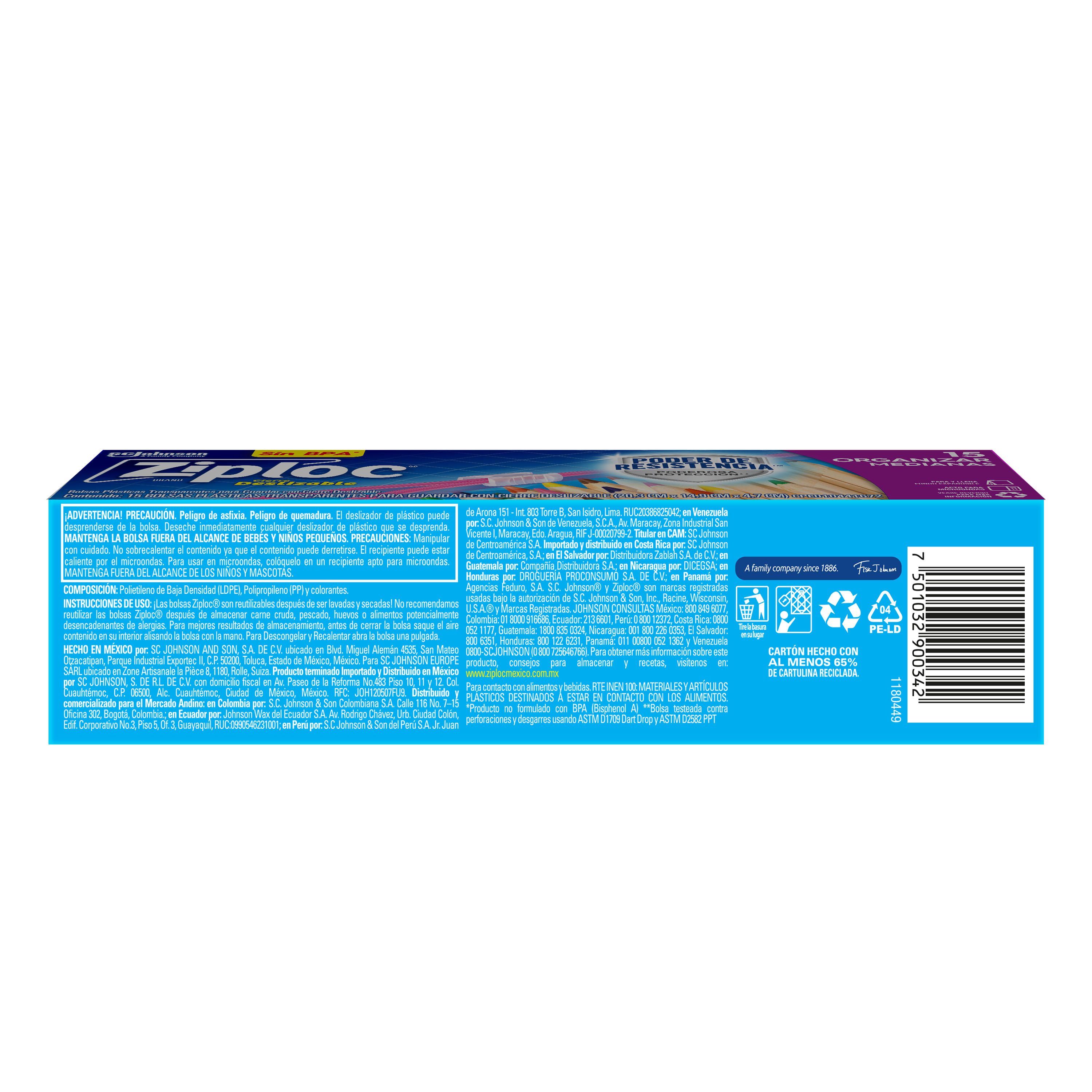Ziploc Bolsa Reutilizable para Organizar Slider Mediana 15 piezas