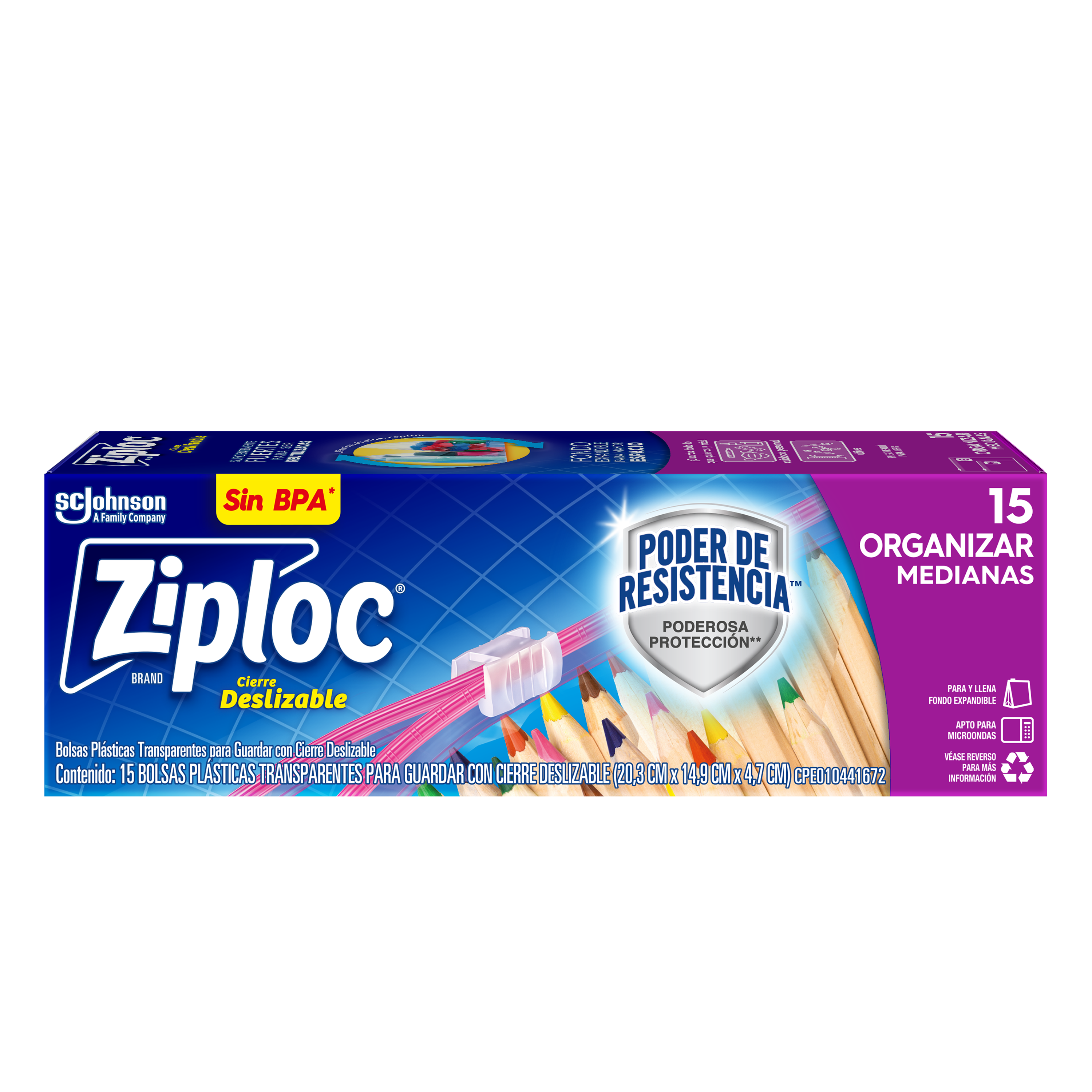 Ziploc Bolsa Reutilizable para Organizar Slider Mediana 15 piezas