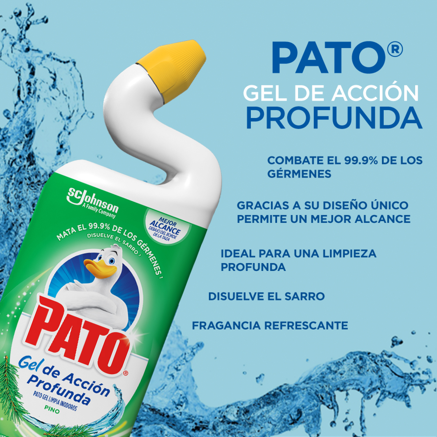 Limpiador Líquido Pato Para Sanitarios Pino . Gel de Acción Profunda 500 ml. Desinfectante Para Sanitarios