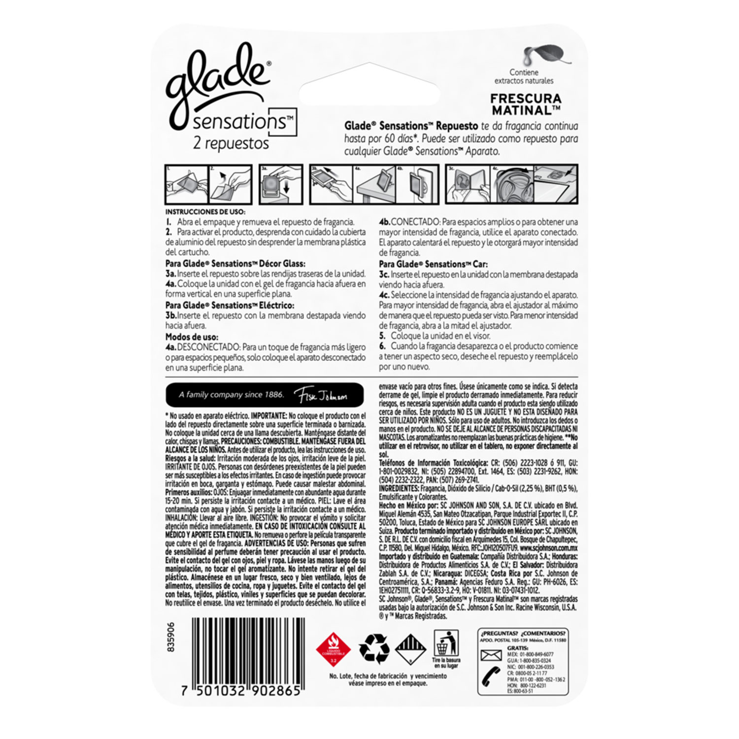 Glade Aromatizante Gel Repuesto x2 Frescura Matinal 16g