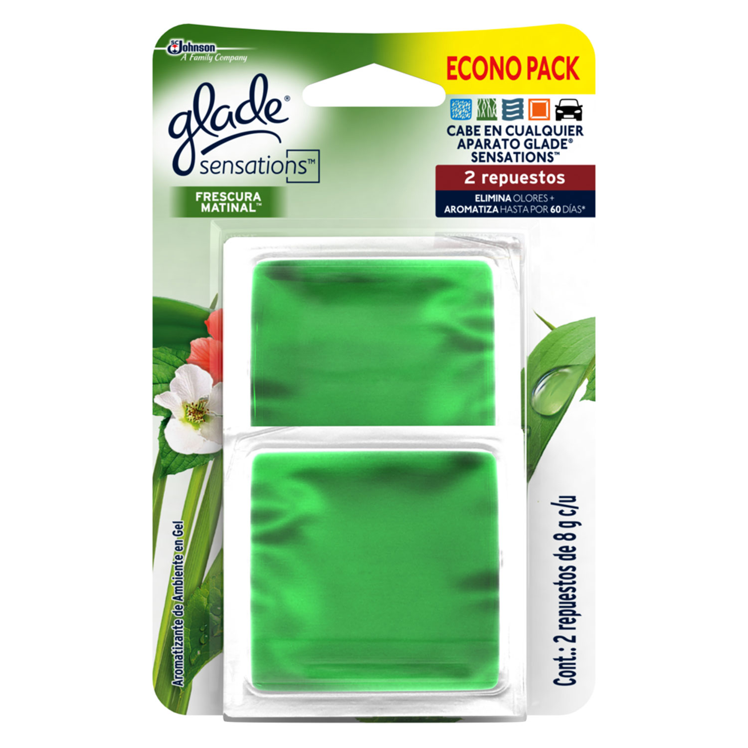 Glade Aromatizante Gel Repuesto x2 Frescura Matinal 16g