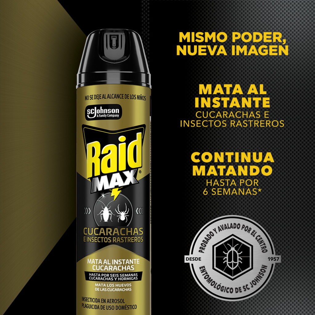 Raid Max® Insecticida en Aerosol, Mata Cucarachas e Insectos Rastreros, Plaguicida de Uso Domestico, 400 mL