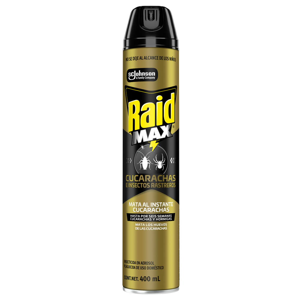 Raid Max® Insecticida en Aerosol, Mata Cucarachas e Insectos Rastreros, Plaguicida de Uso Domestico, 400 mL