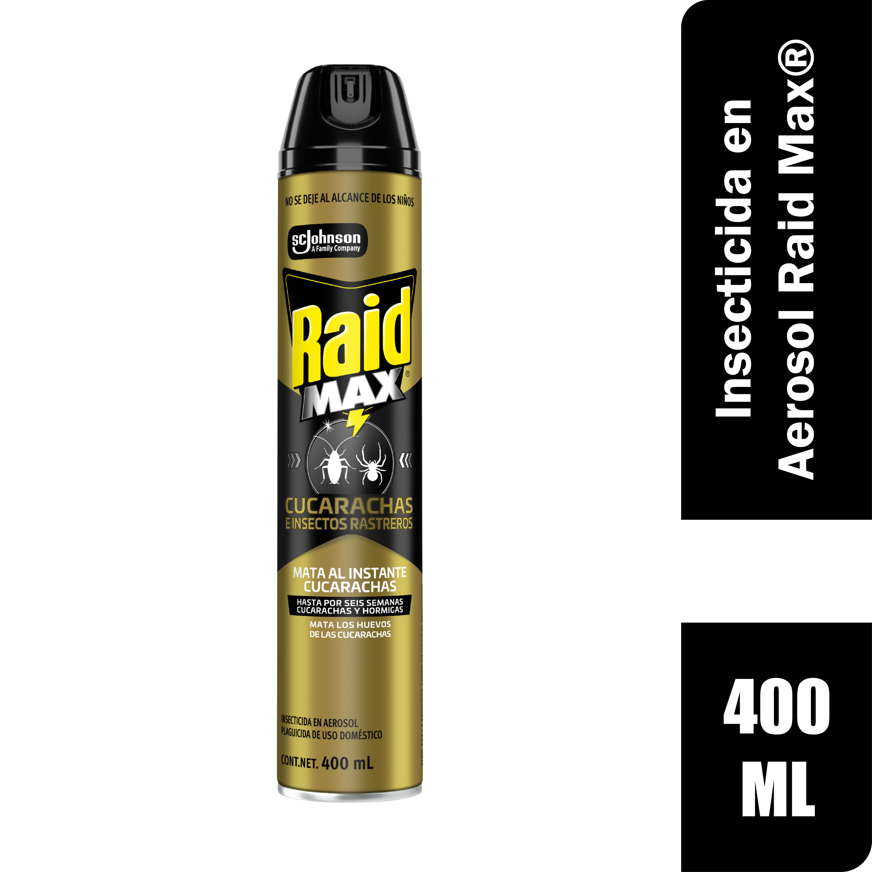 Raid Max® Insecticida en Aerosol, Mata Cucarachas e Insectos Rastreros, Plaguicida de Uso Domestico, 400 mL