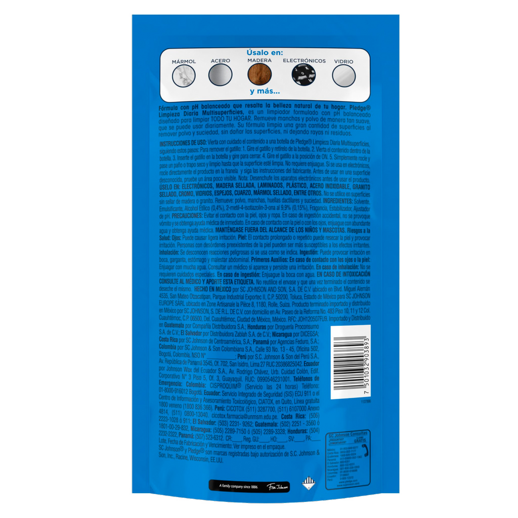 Pledge Limpiador Multisuperficies en Repuesto Cítrico 500 mL