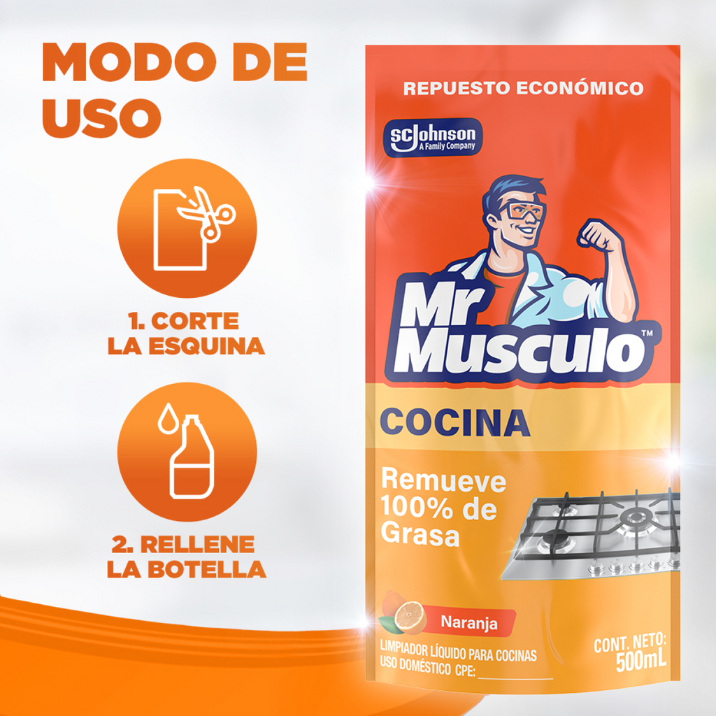 Mr. Músculo Desengrasante, Naranja, Repuesto 500mL