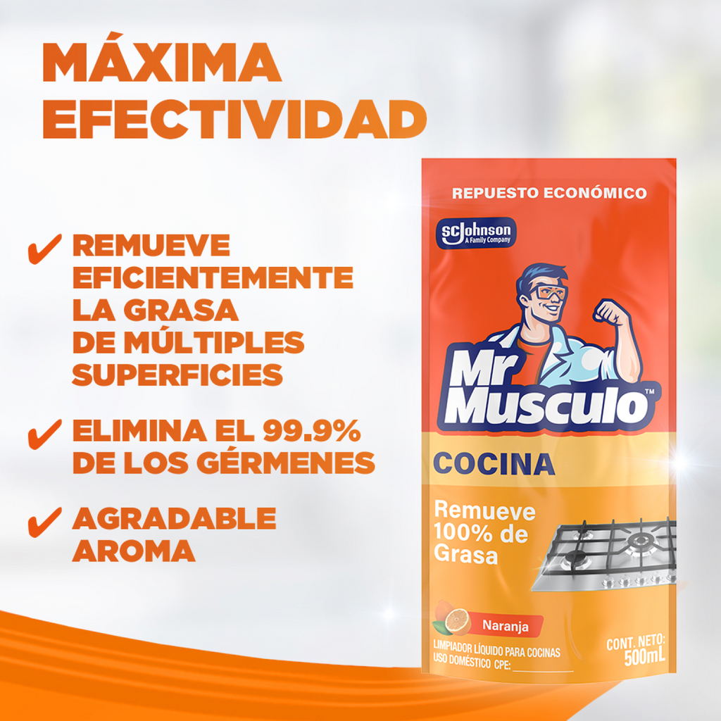 Mr. Músculo Desengrasante, Naranja, Repuesto 500mL