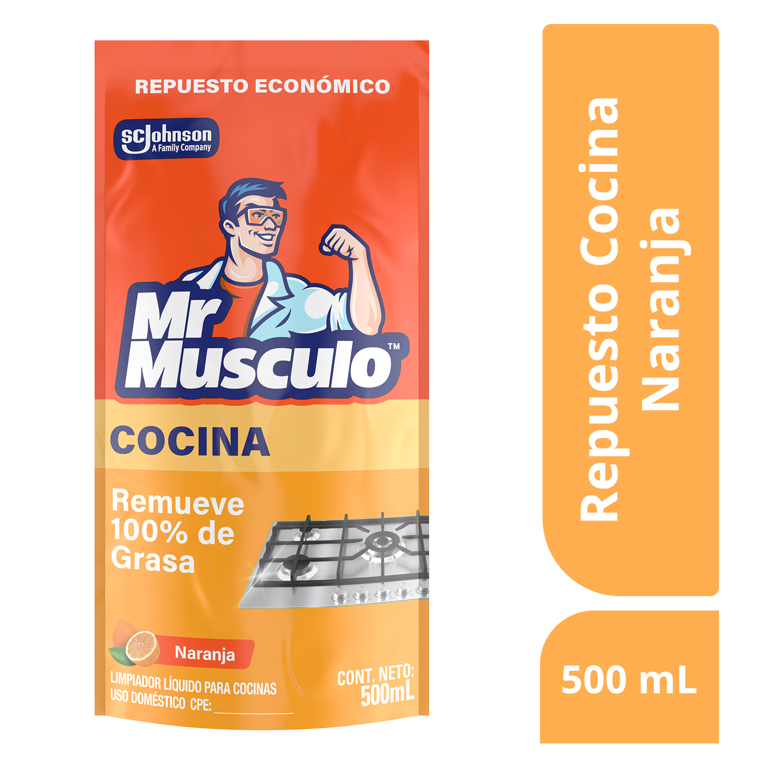 Mr. Músculo Desengrasante, Naranja, Repuesto 500mL