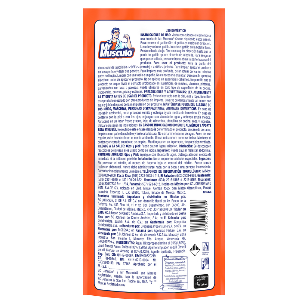 Mr. Músculo Desengrasante, Naranja, Repuesto 500mL