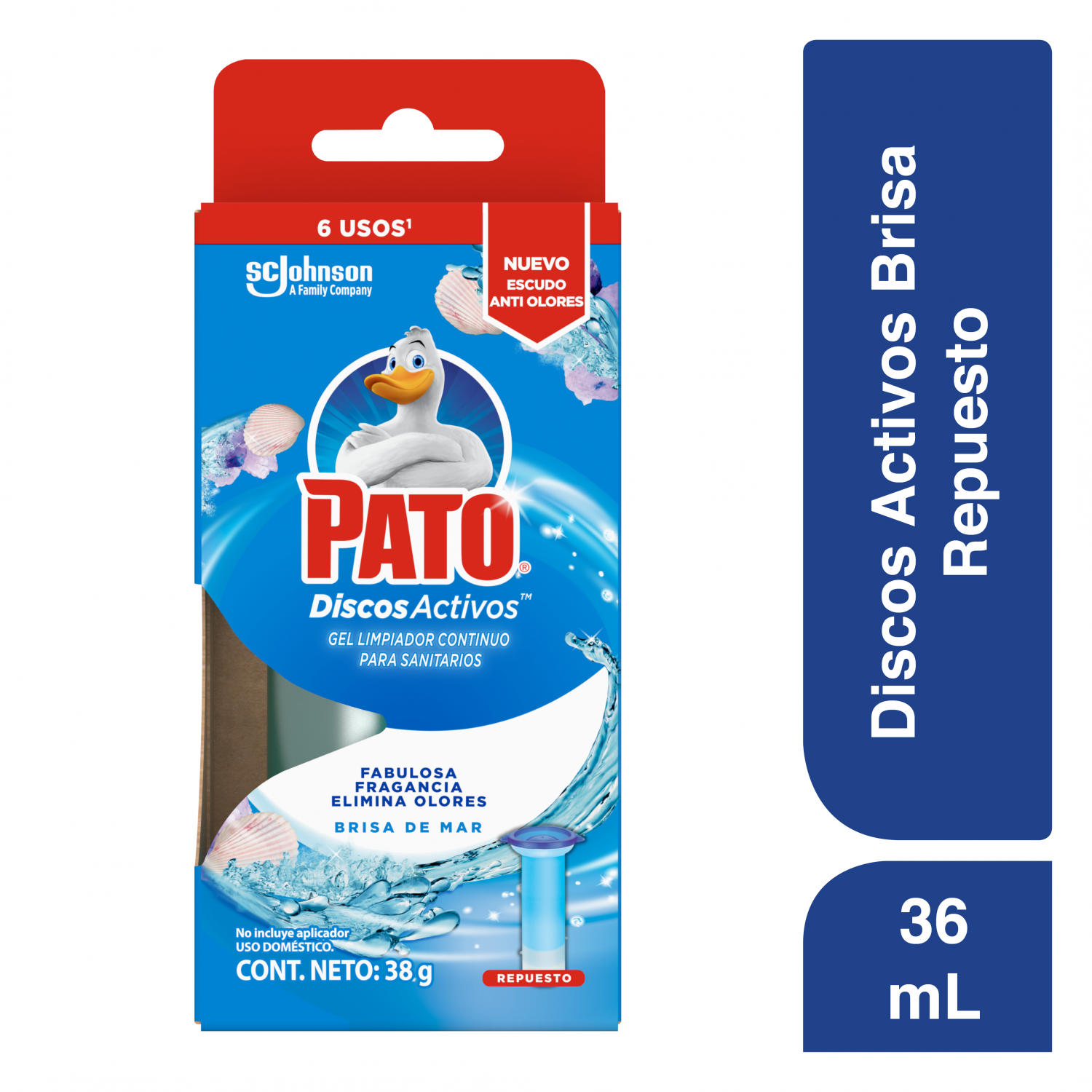 Pato Baños Discos Activos Brisa de Mar 36 mL, Repuesto