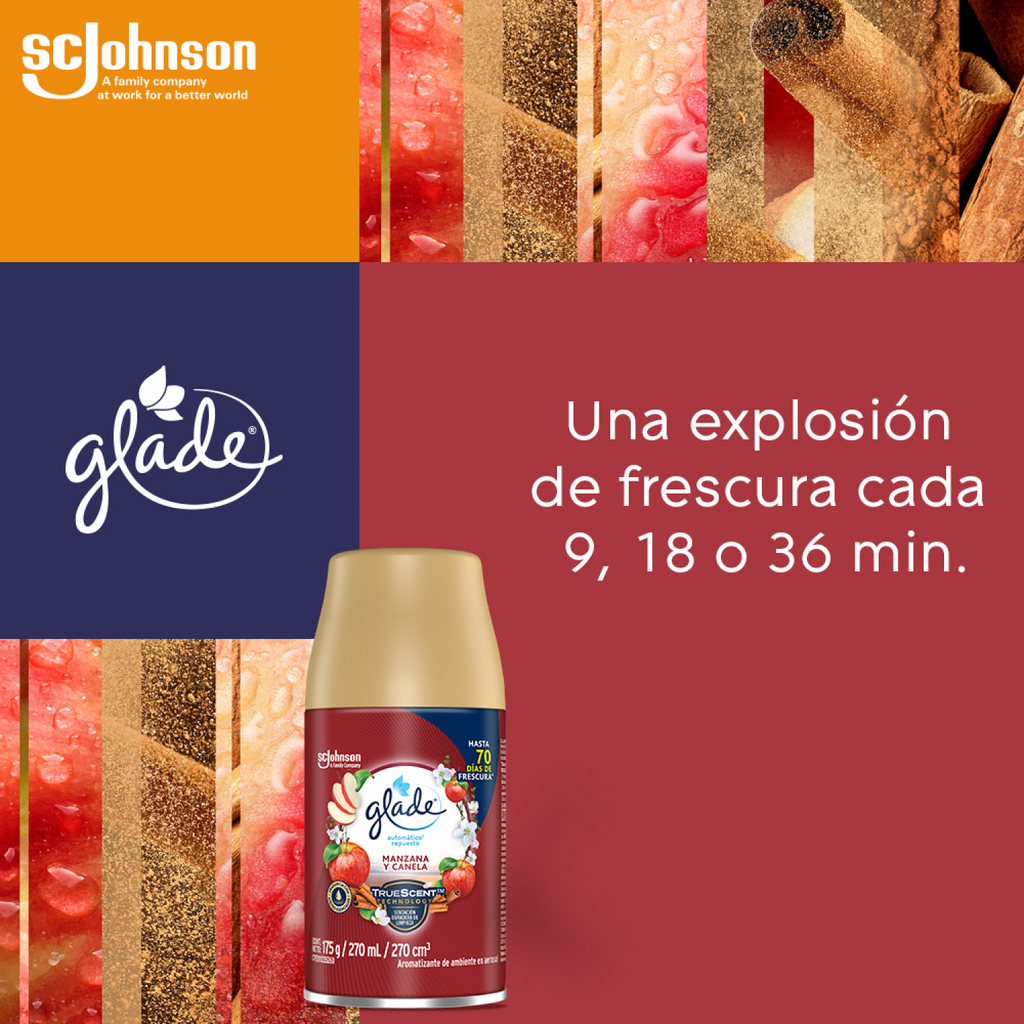 Glade® Aromatizante Automático Repuesto en Aerosol Manzana y Canela 175 g