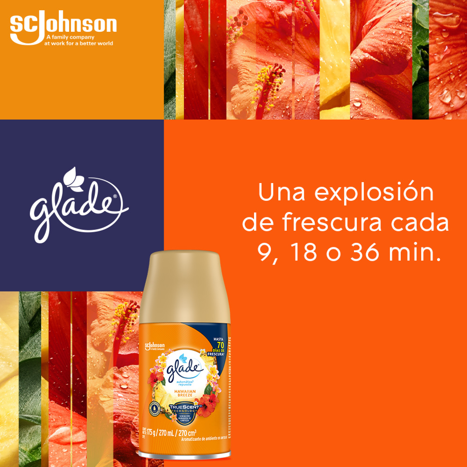 Glade® Aromatizante Automático en Aerosol Hawaiian Breeze 175 g Repuesto