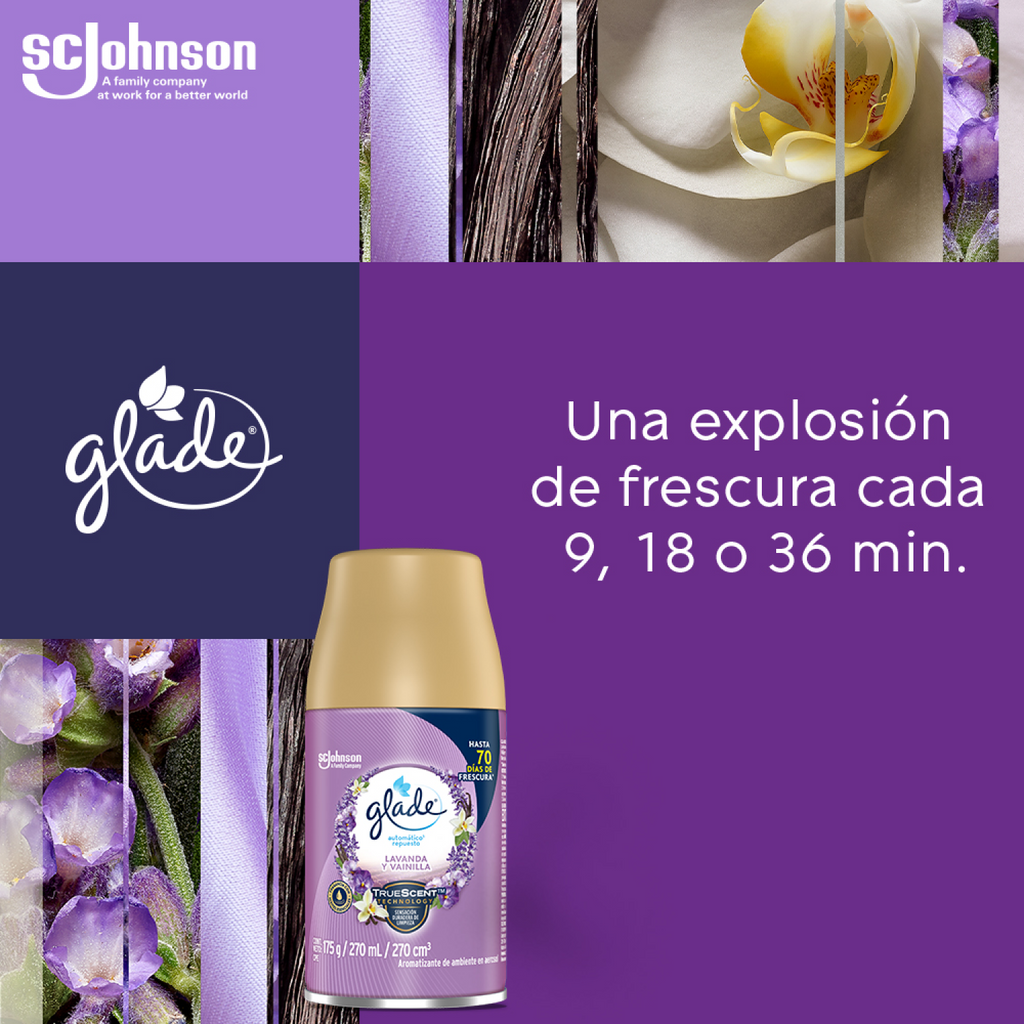 Glade Aromatizante Automático en Aerosol Repuesto Lavanda y Vainilla 175 g