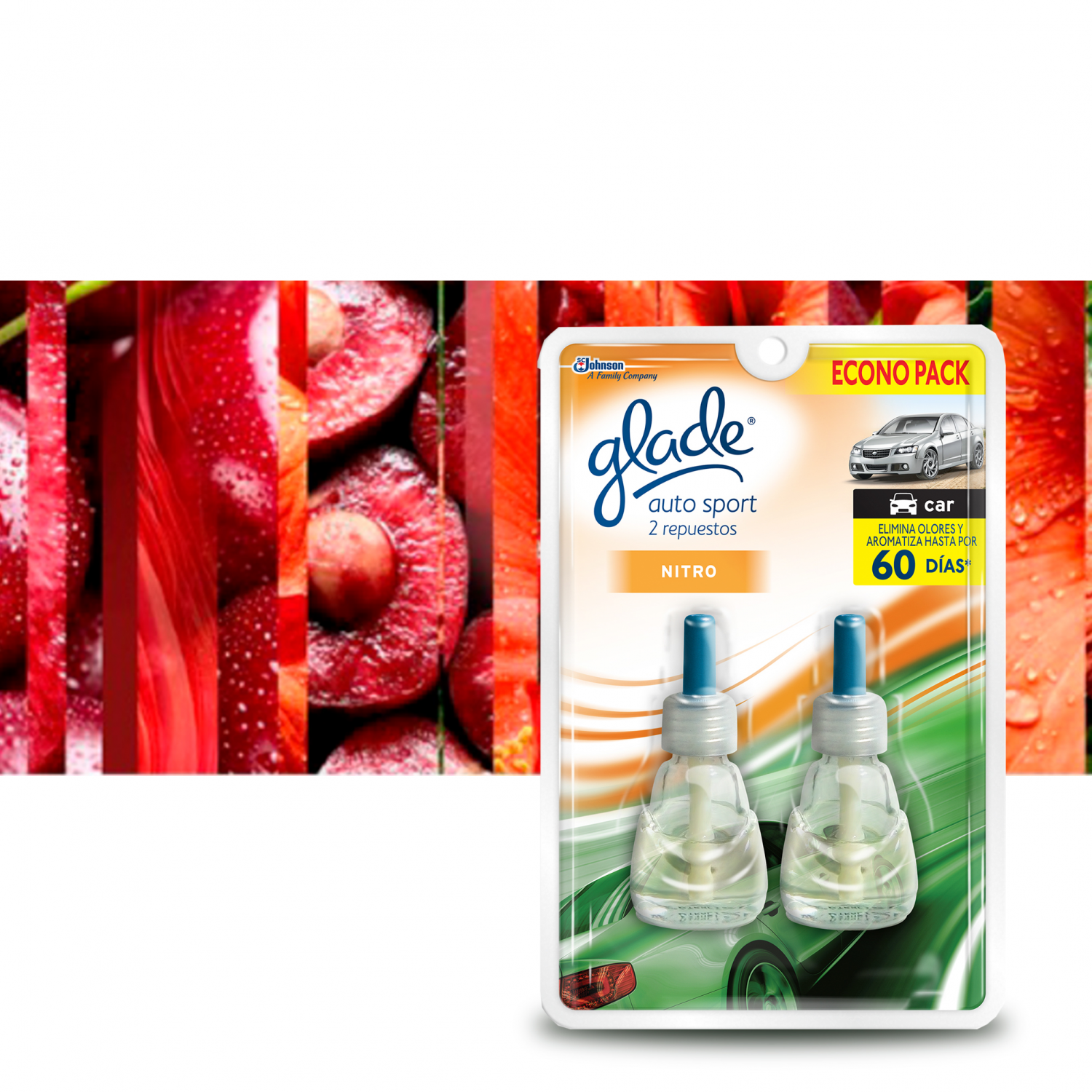 Glade Aromatizante para Carro Auto Sport Repuesto x2, Nitro 14ml