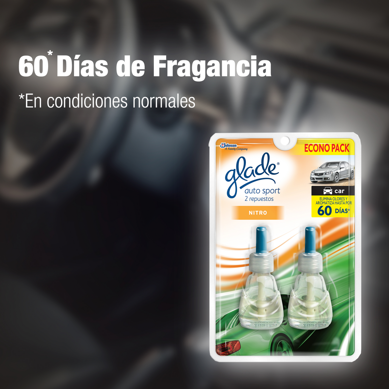 Glade Aromatizante para Carro Auto Sport Repuesto x2, Nitro 14ml