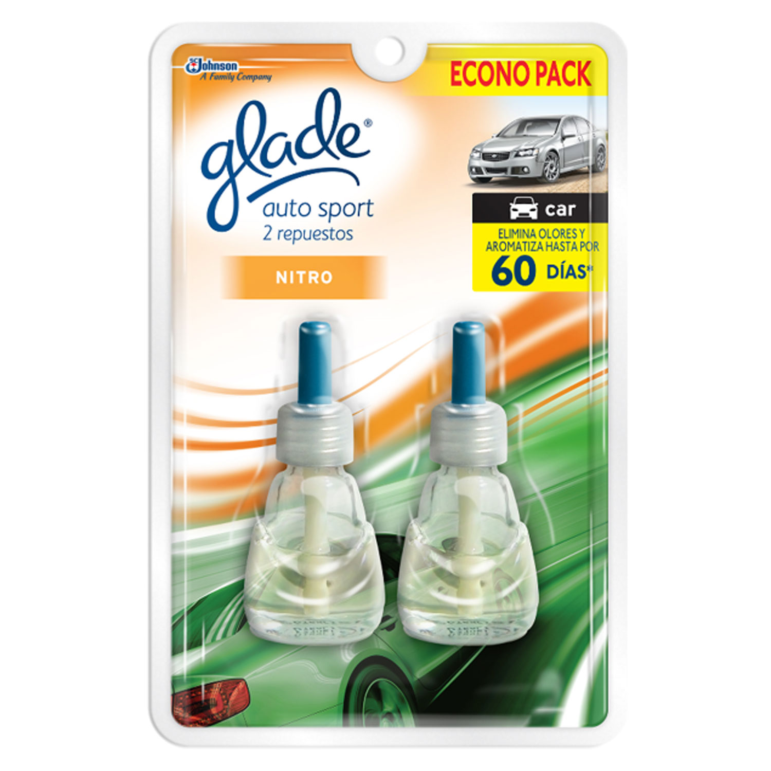 Glade Aromatizante para Carro Auto Sport Repuesto x2, Nitro 14ml