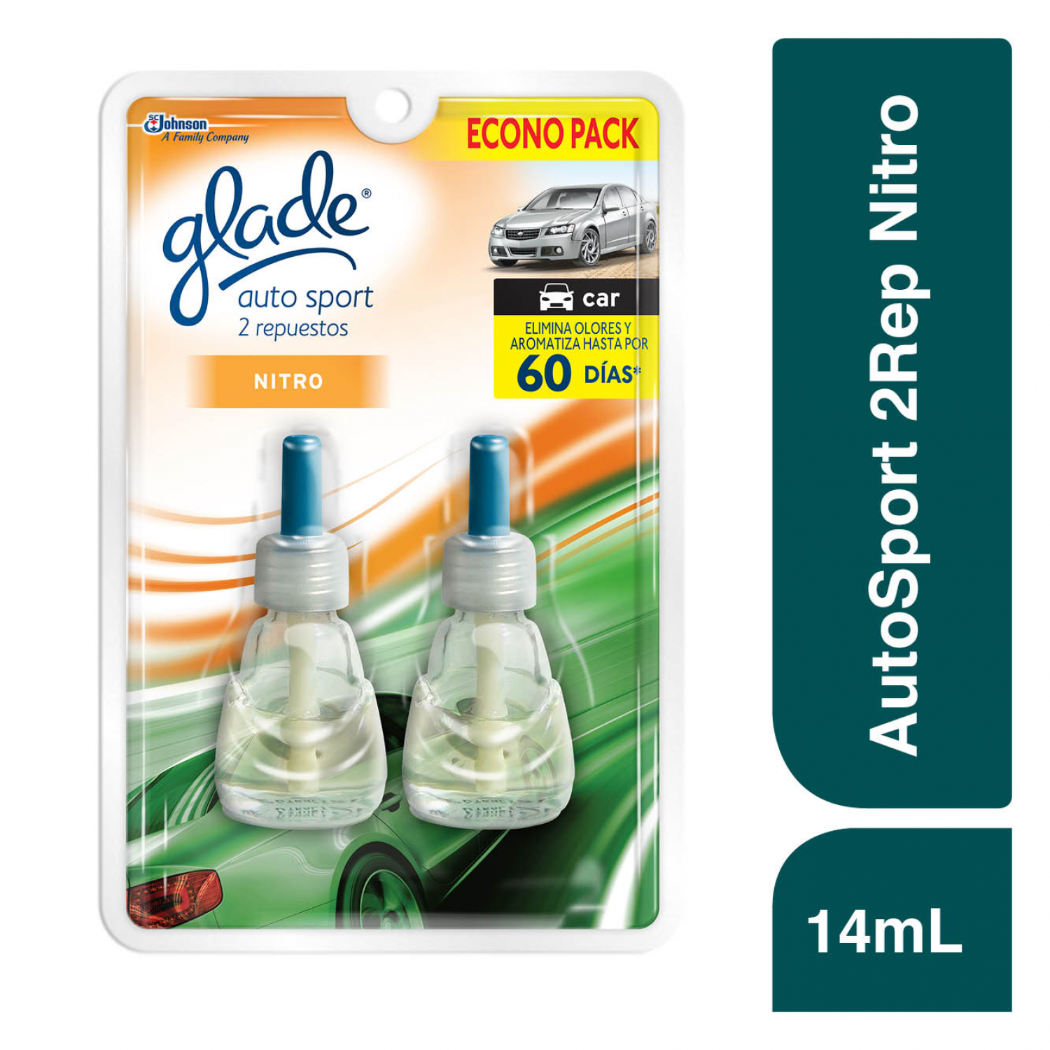 Glade Aromatizante para Carro Auto Sport Repuesto x2, Nitro 14ml