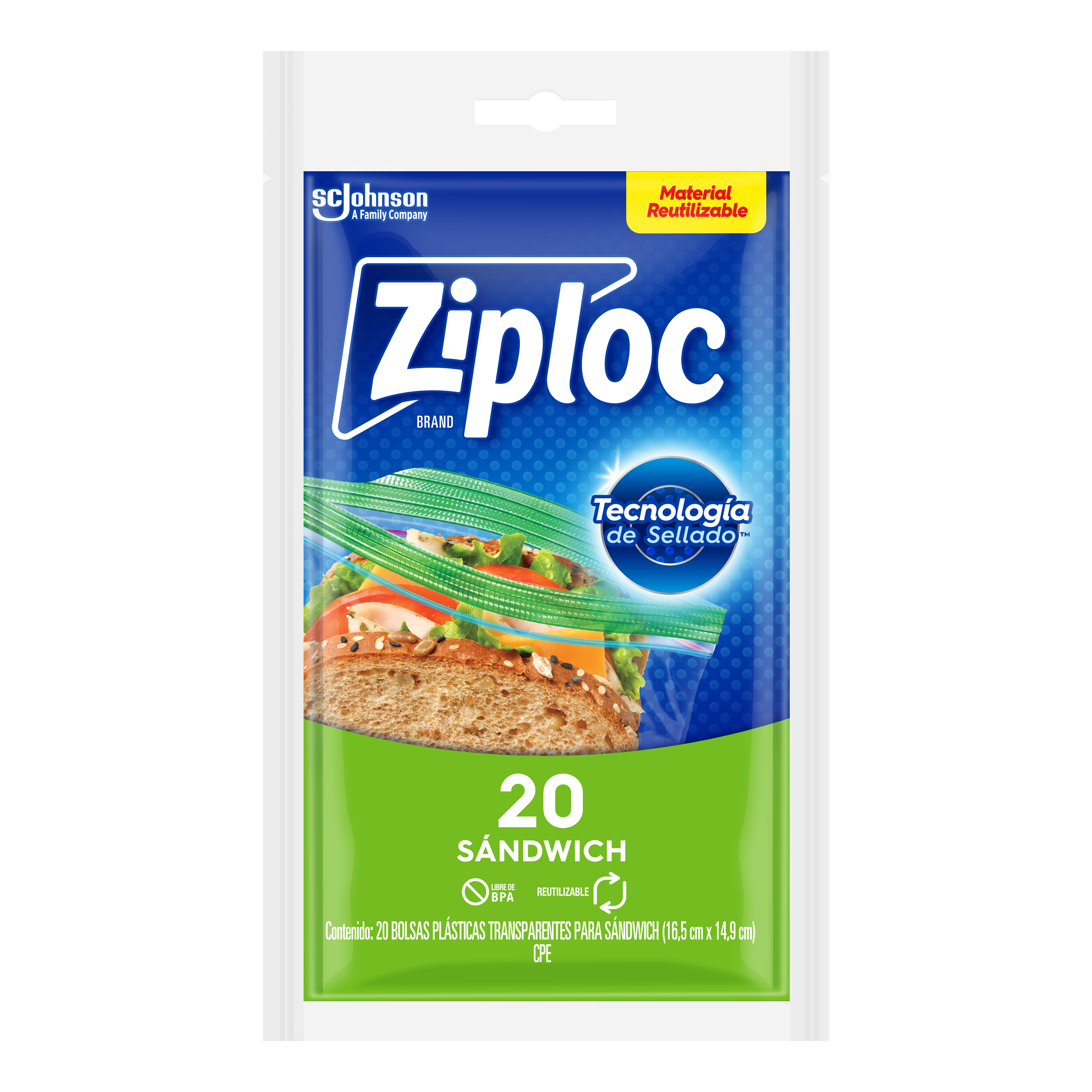 Ziploc Bolsa Reutilizable para Sándwich 20 piezas