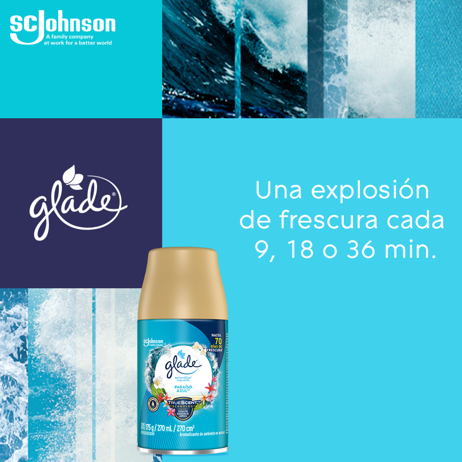 Glade® Aromatizante Automático en Aerosol Paraíso Azul™ 175 g Repuesto