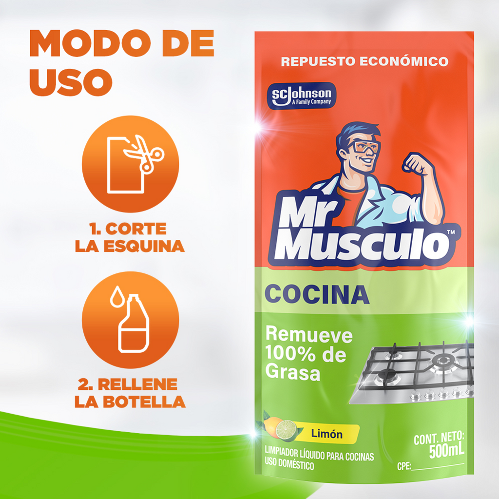Mr. Músculo Desengrasante, Limón, Repuesto 500mL