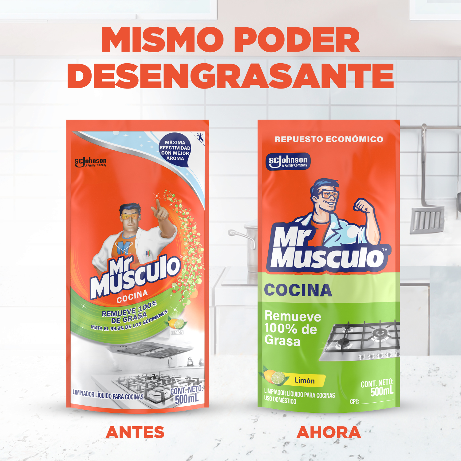 Mr. Músculo Desengrasante, Limón, Repuesto 500mL