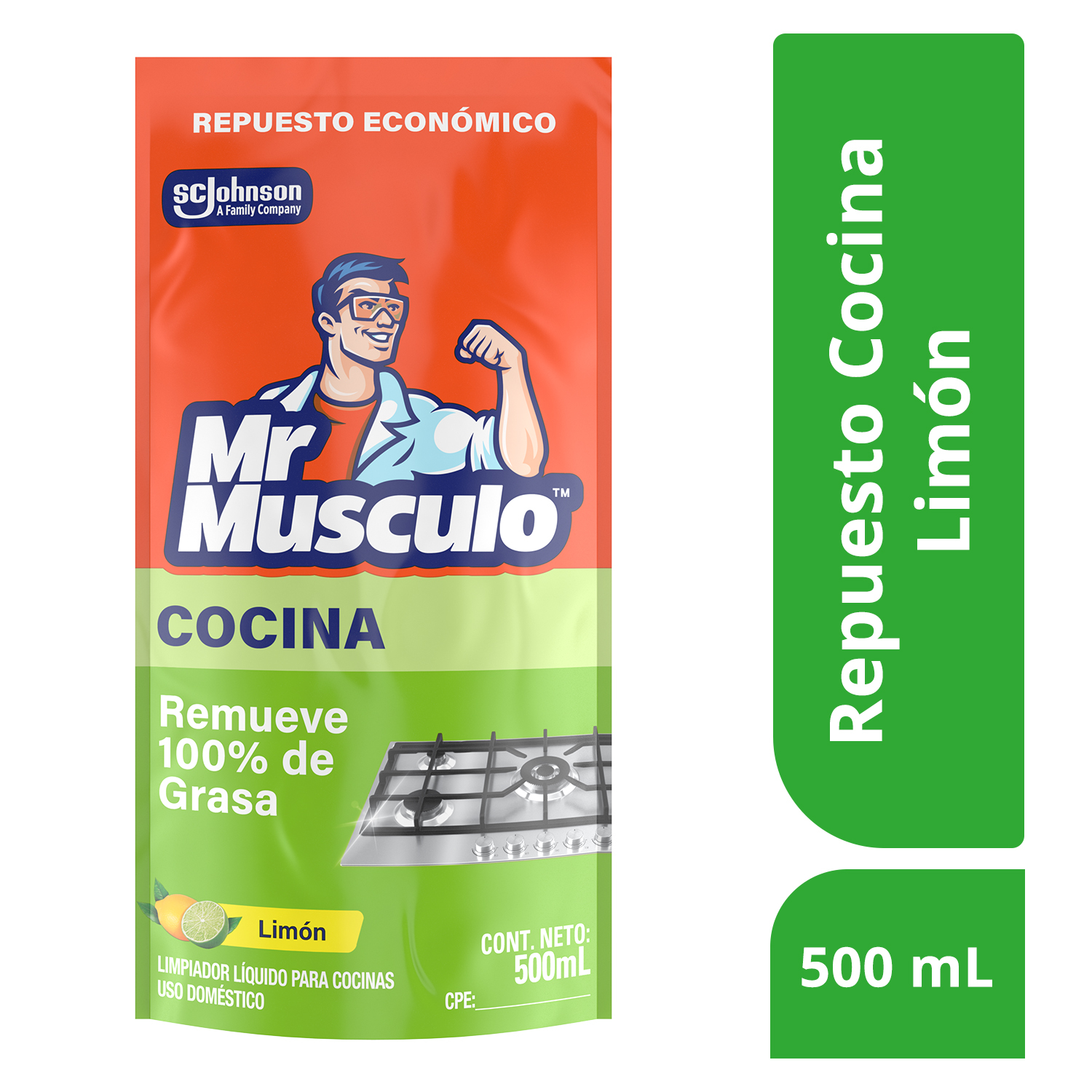 Mr. Músculo Desengrasante, Limón, Repuesto 500mL