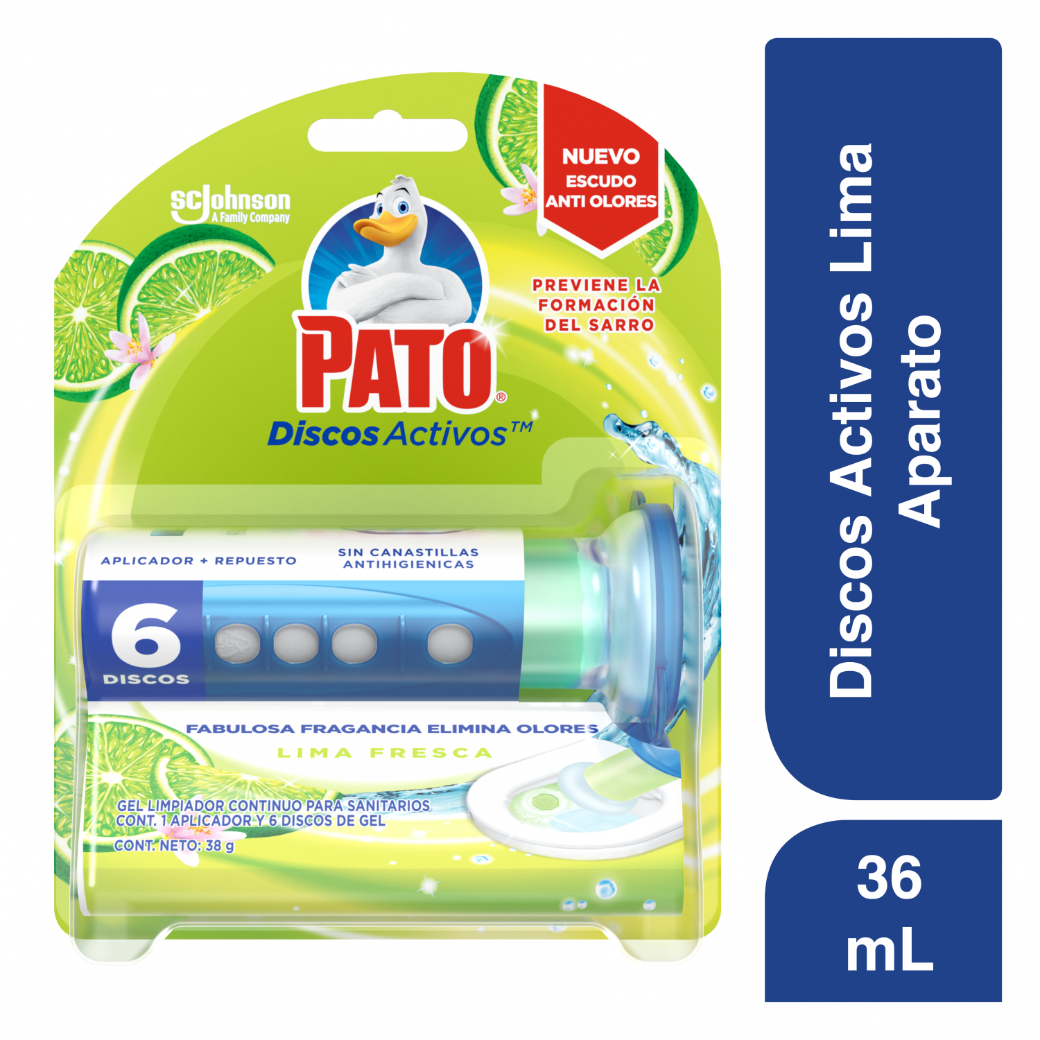 Pato Baños Discos Activos Cítrico 36 ml con un aplicador