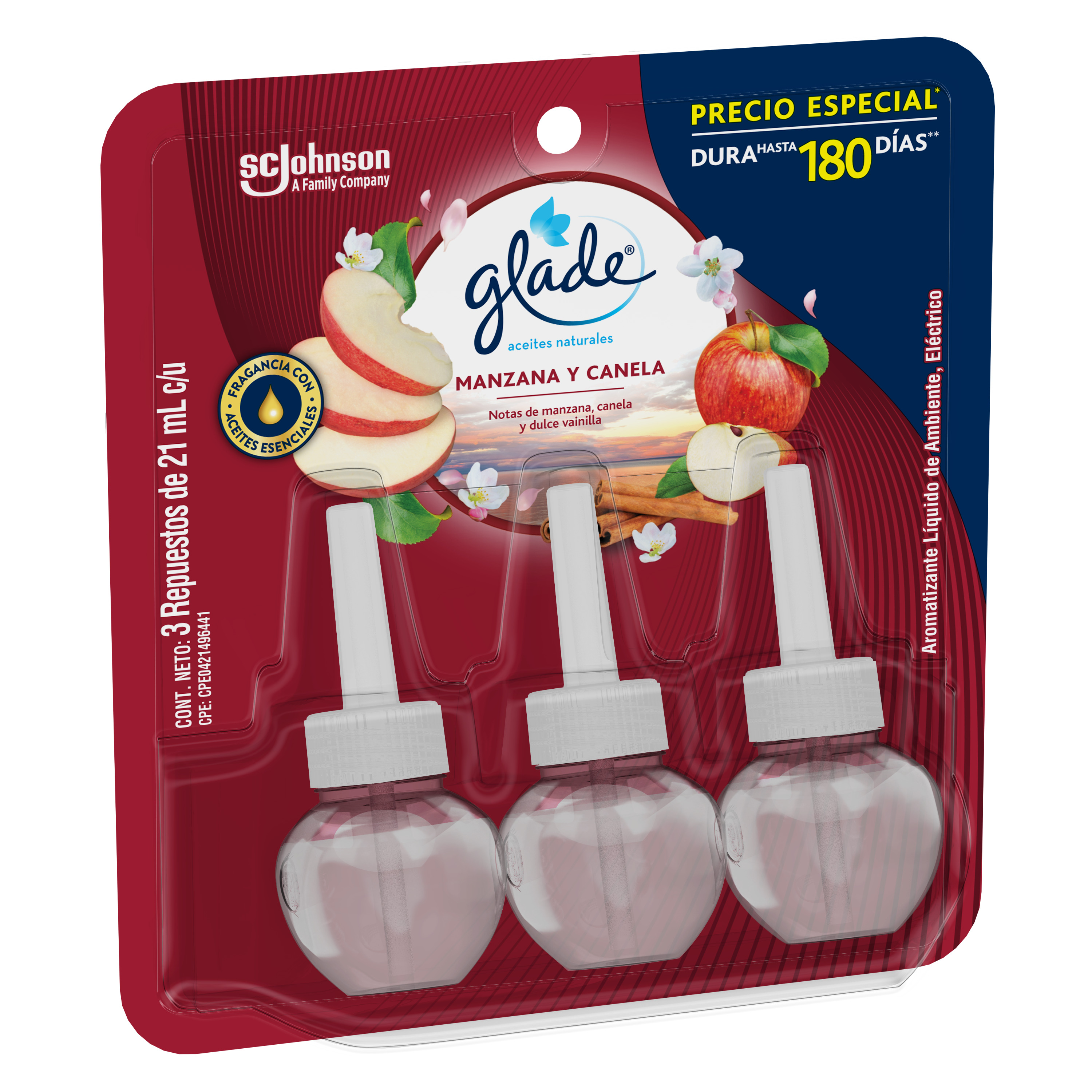 Glade Aceites Naturales 3 Repuestos Manzana Canela 63 mL
