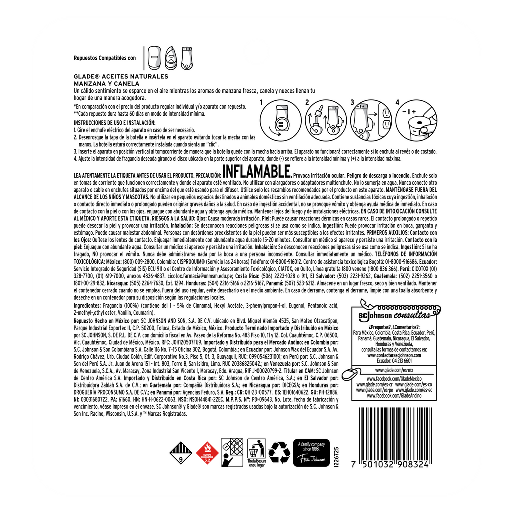 Glade Aceites Naturales 3 Repuestos Manzana Canela 63 mL