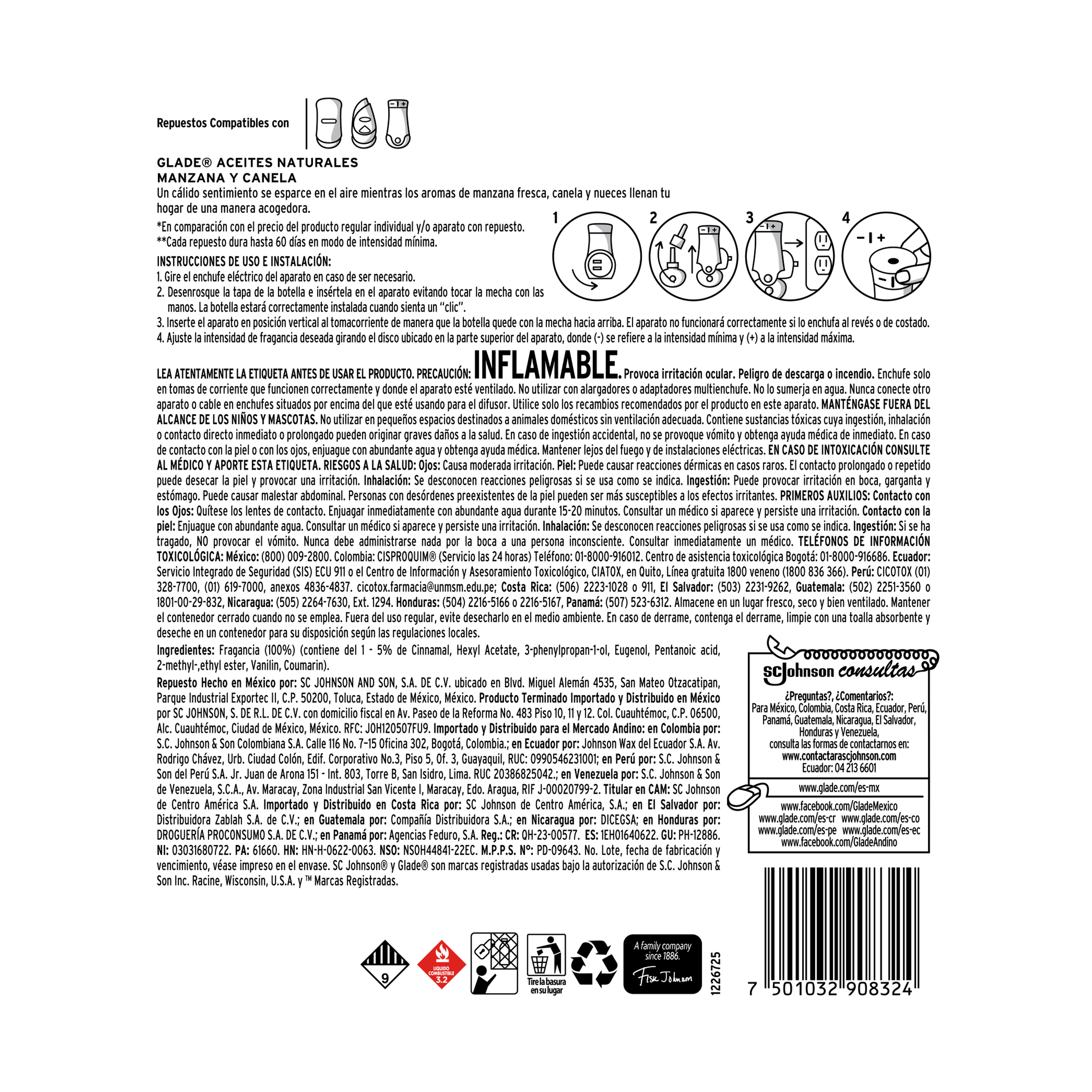 Glade Aceites Naturales 3 Repuestos Manzana Canela 63 mL