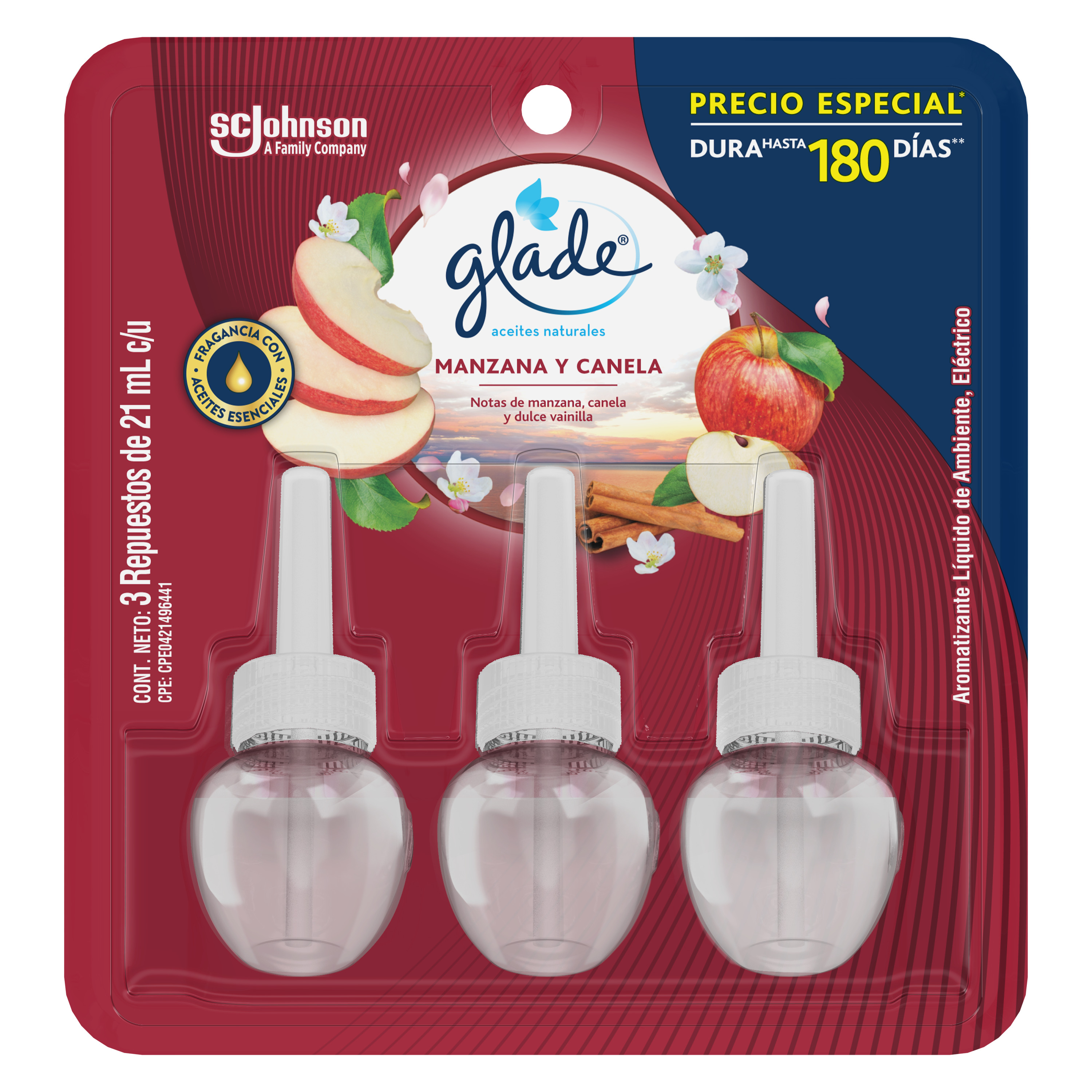 Glade Aceites Naturales 3 Repuestos Manzana Canela 63 mL