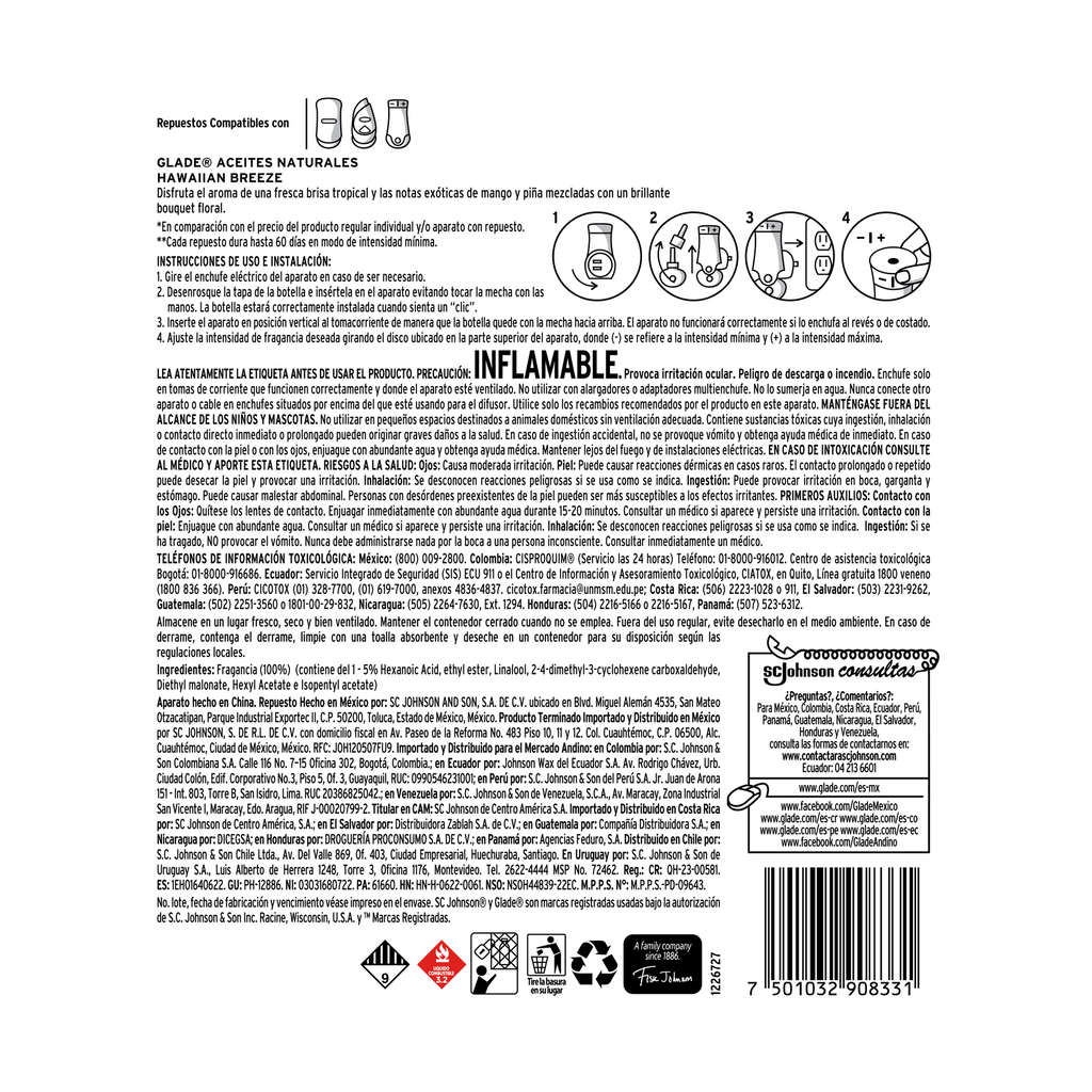 Glade Aceites Naturales 3 Repuestos Hawaiian Breeze 63 mL
