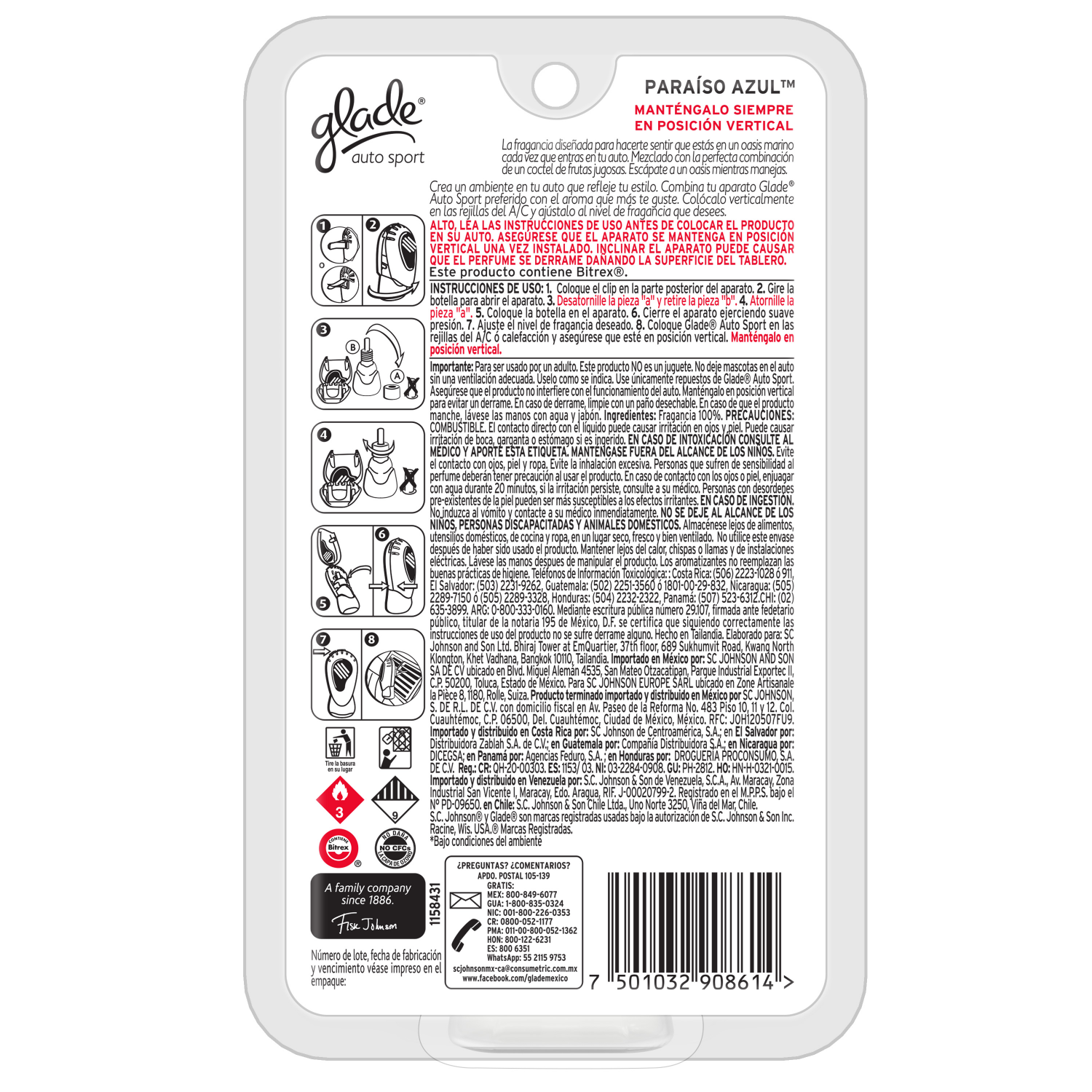 Glade Aromatizante para Carro Auto Sport Aparato Paraíso Azul 7ml