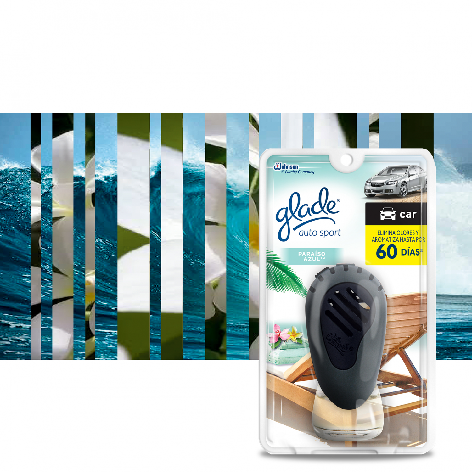 Glade Aromatizante para Carro Auto Sport Aparato Paraíso Azul 7ml